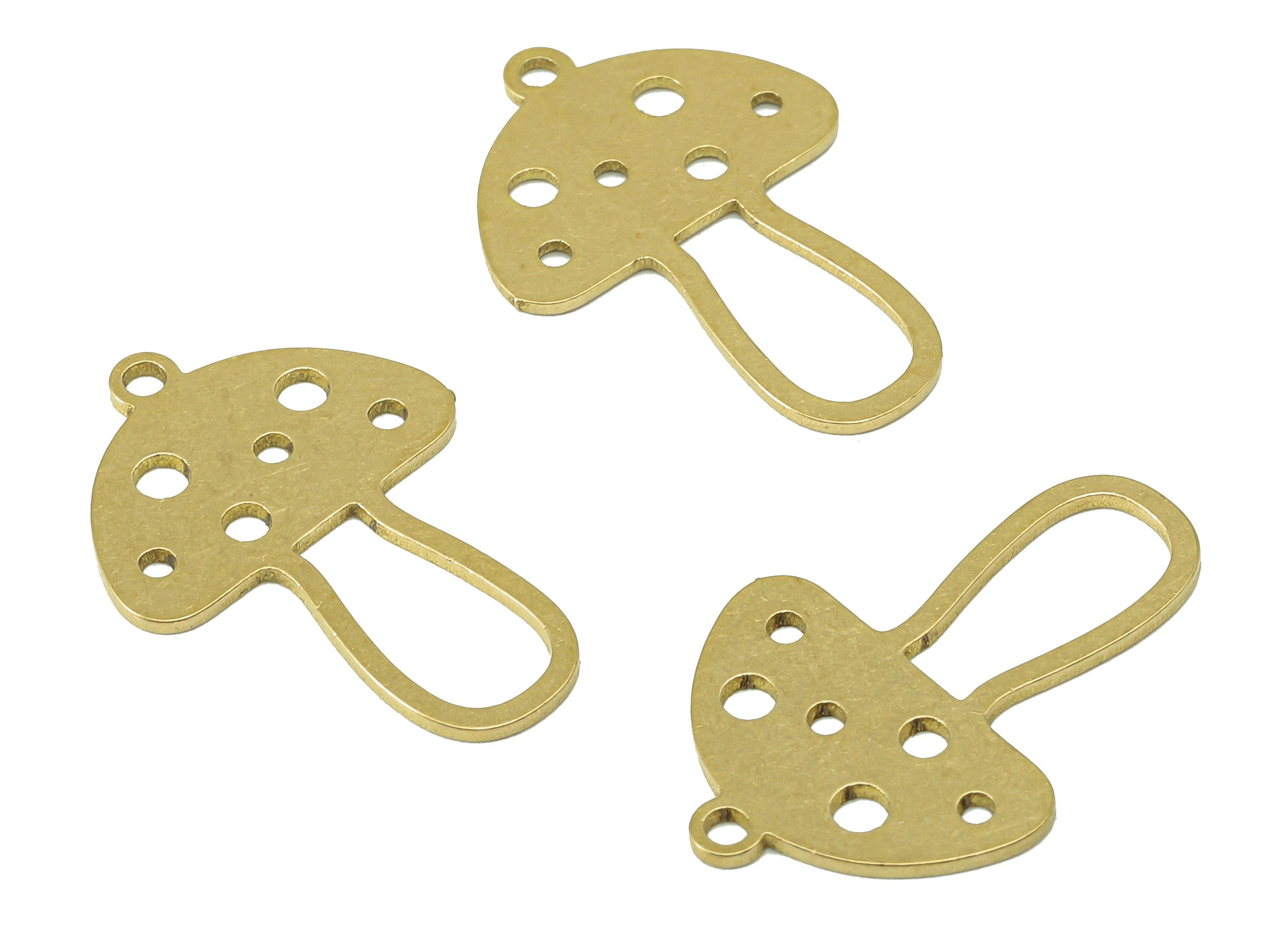 Brass Mushroom Earring Charm - Raw Brass Round Hollow Earring - Botanical Pendant With Loop - Charm For Necklace - 22.8x15.4x0.7mm - PPZ0237 - DOMEDBAZAAR