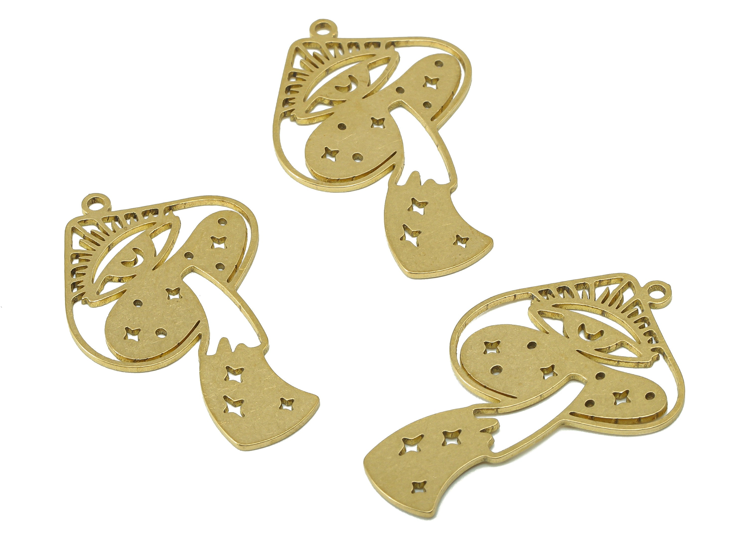 Brass Mushroom Eye Star Charm - Raw Brass Crescent Hollow Earring - Eyelash Pendant With Loop - For Necklace - 36x23.1x0.8mm - PPZ0240 - DOMEDBAZAAR