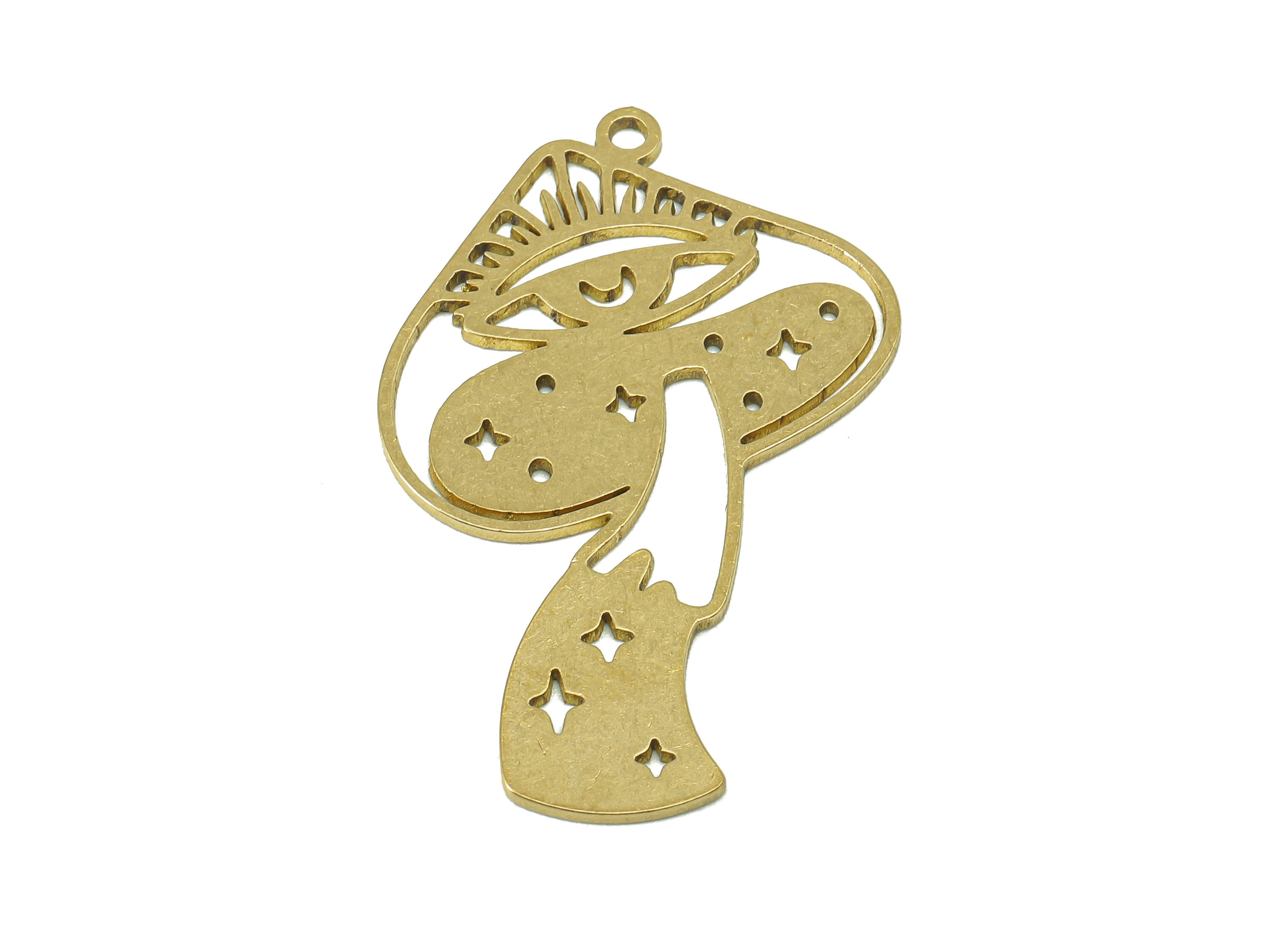 Brass Mushroom Eye Star Charm - Raw Brass Crescent Hollow Earring - Eyelash Pendant With Loop - For Necklace - 36x23.1x0.8mm - PPZ0240 - DOMEDBAZAAR