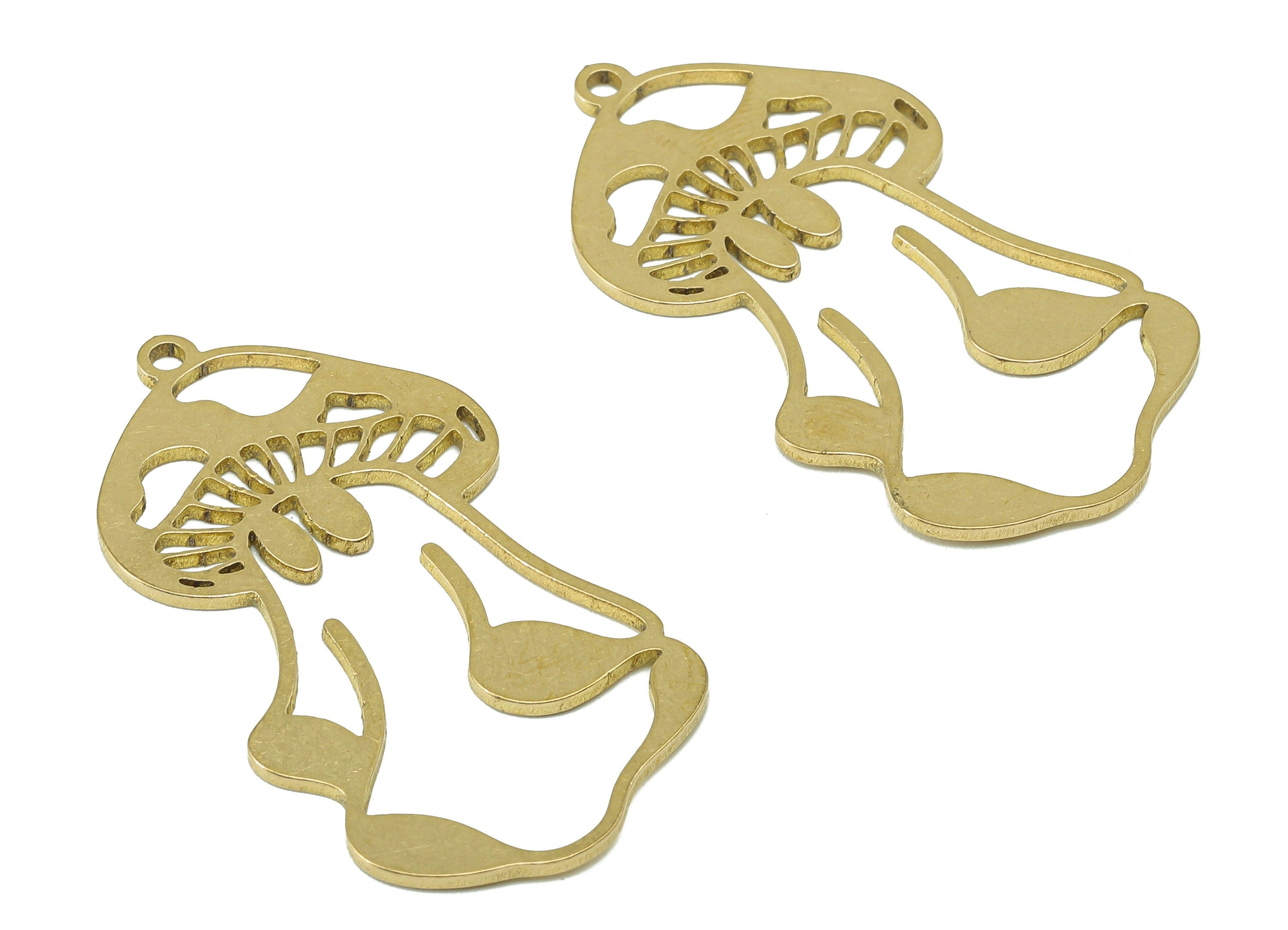 Brass Mushroom Earring Charm - Raw Brass Ghost Earring - Botanical Pendant With Loop - Charm For Necklace - 37.9x23x0.9mm - PPZ0227B - DOMEDBAZAAR