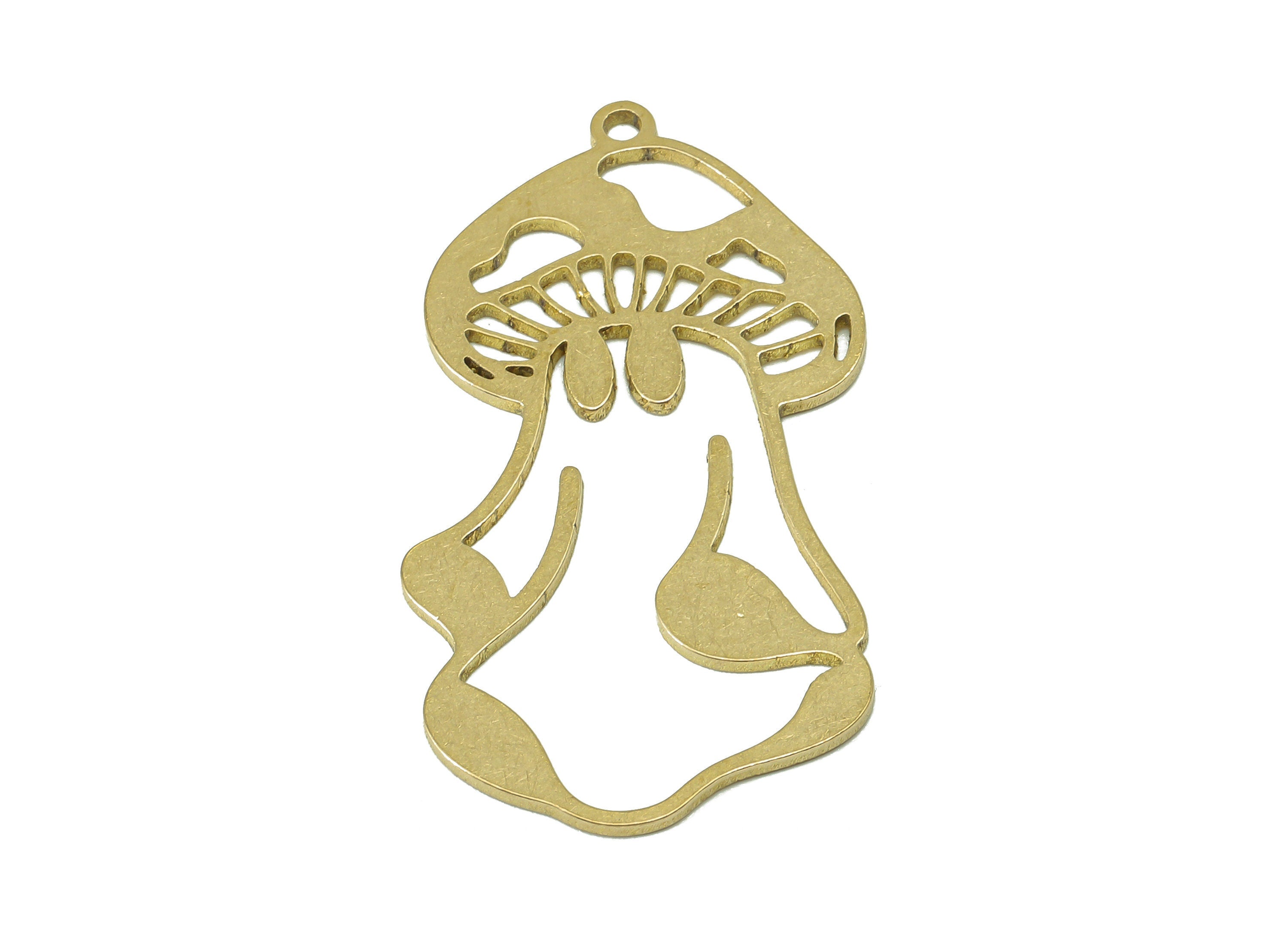 Brass Mushroom Earring Charm - Raw Brass Ghost Earring - Botanical Pendant With Loop - Charm For Necklace - 37.9x23x0.9mm - PPZ0227B - DOMEDBAZAAR