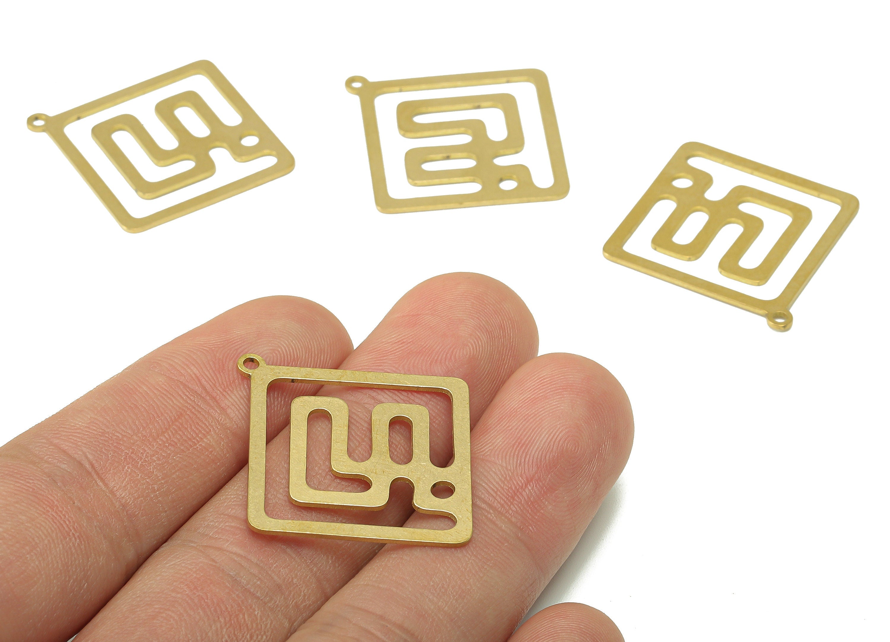 Brass Square Earring Charm - Raw Brass Hollow Earring - Rhombus Pendant With Loop - Diamond Charm For Necklace - 34.8x32.7x0.7mm - PPA7100 - DOMEDBAZAAR