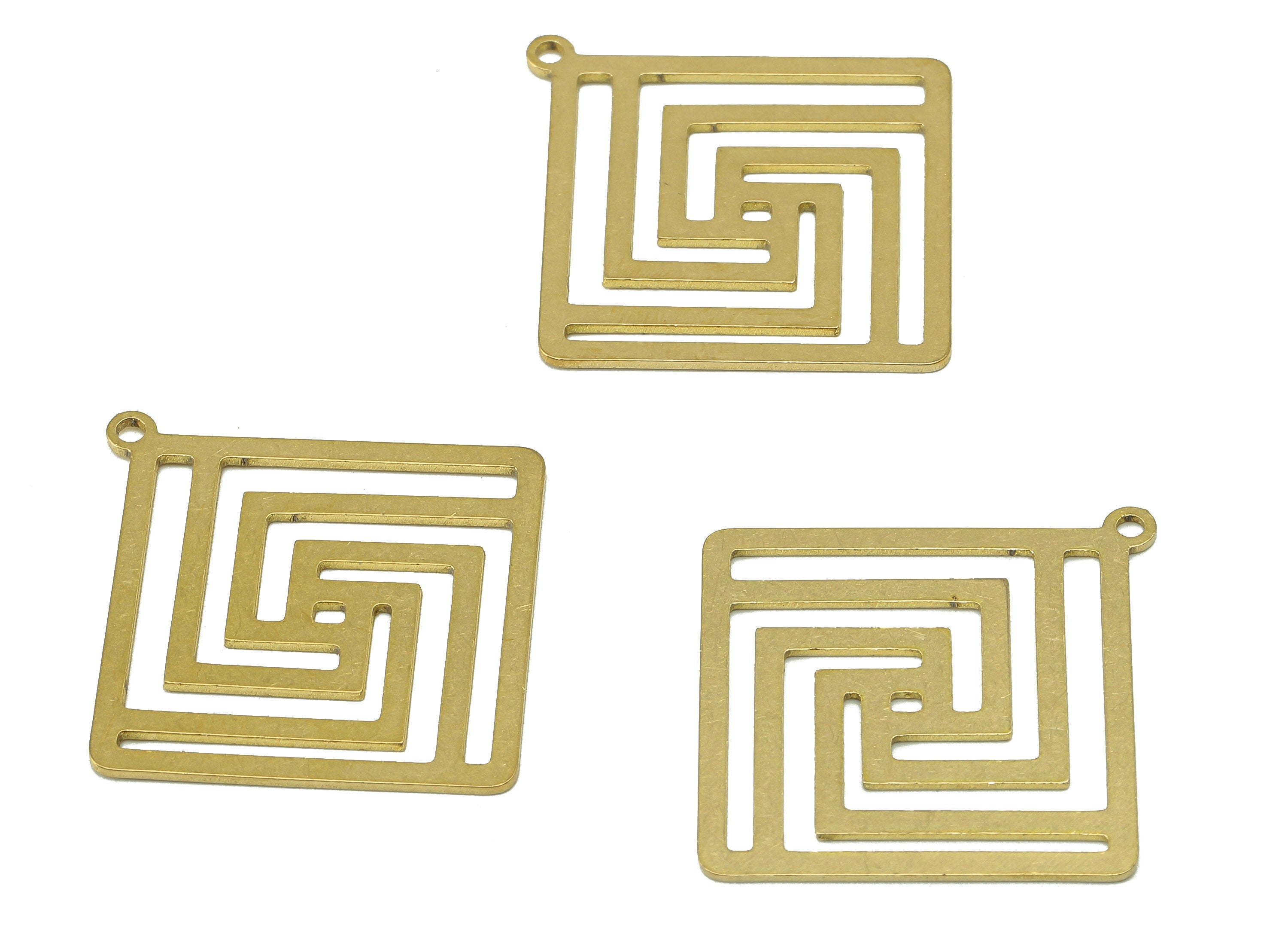 Brass Square Earring Charm - Raw Brass Spiral Hollow Earring - Rhombus Pendant With Loop - Diamond Necklace Charm - 35.3x28.9x0.9mm -PPA7124 - DOMEDBAZAAR