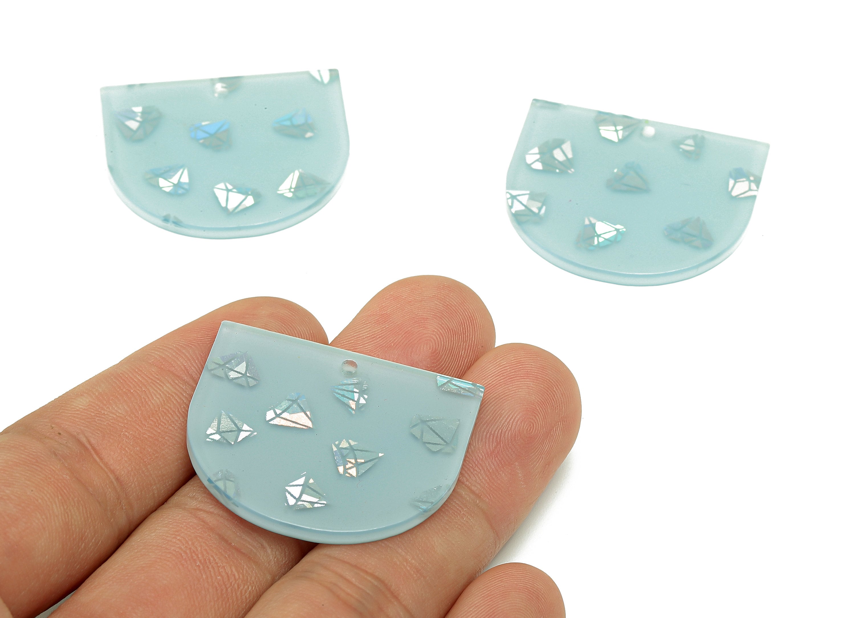 Acrylic D Earring Charms - Acrylic Domed Pendant - Charm With Hole - Earring Findings - Color Code: A885 - 33.5x29.6x2.4mm - AC1094-A885 - DOMEDBAZAAR