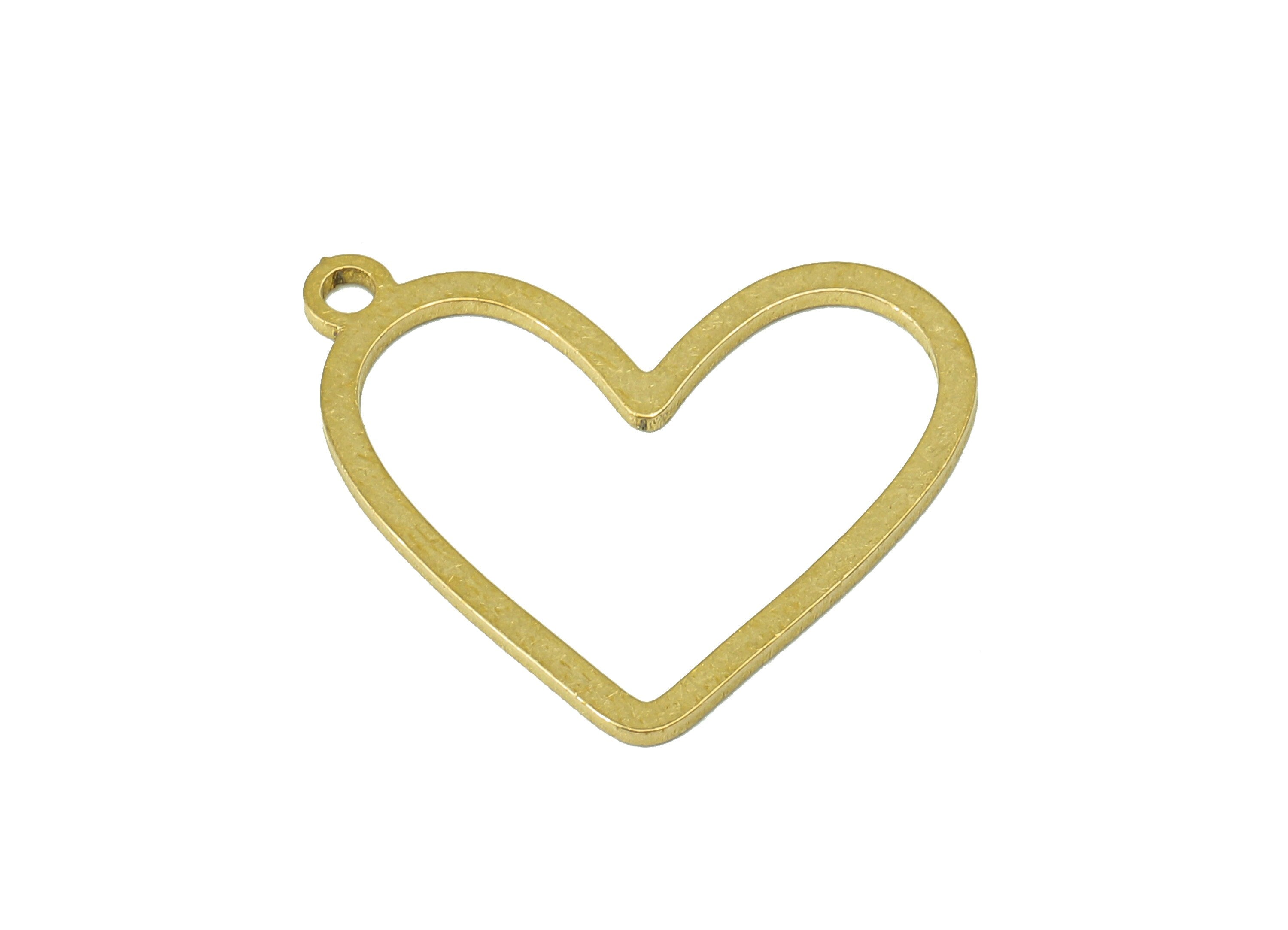 Brass Heart Earring Charm - Raw Brass Heart Pendant - Heart Earring With Loop - Heart Ring - Charm For Necklace - 20.4x17.1x0.7mm - PPA6930 - DOMEDBAZAAR