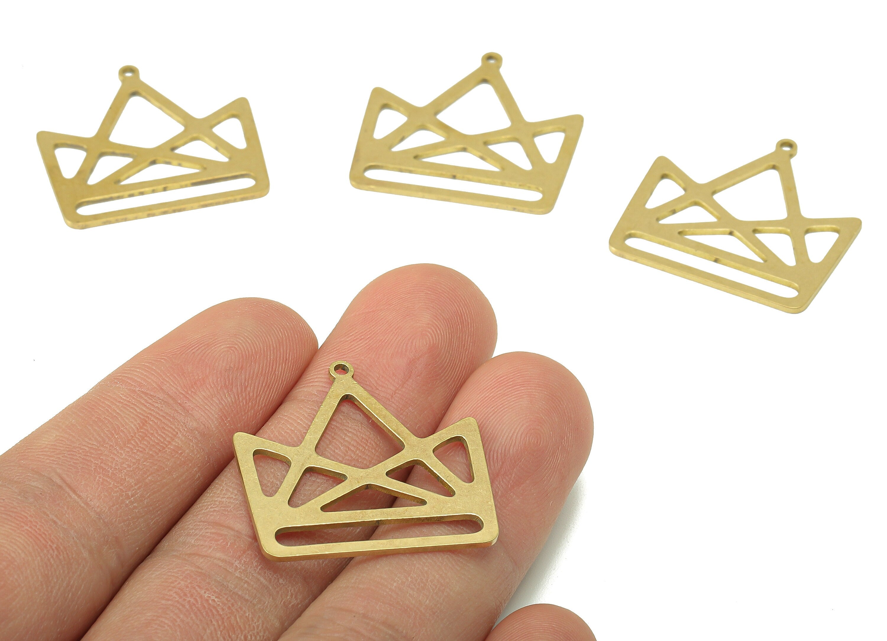 Brass Geometry Crown Earring Charm - Raw Brass Triangle Hollow Earring - Pendant With Loop - Charm For Necklace - 27.8x27.3x0.9mm - PPA7140 - DOMEDBAZAAR