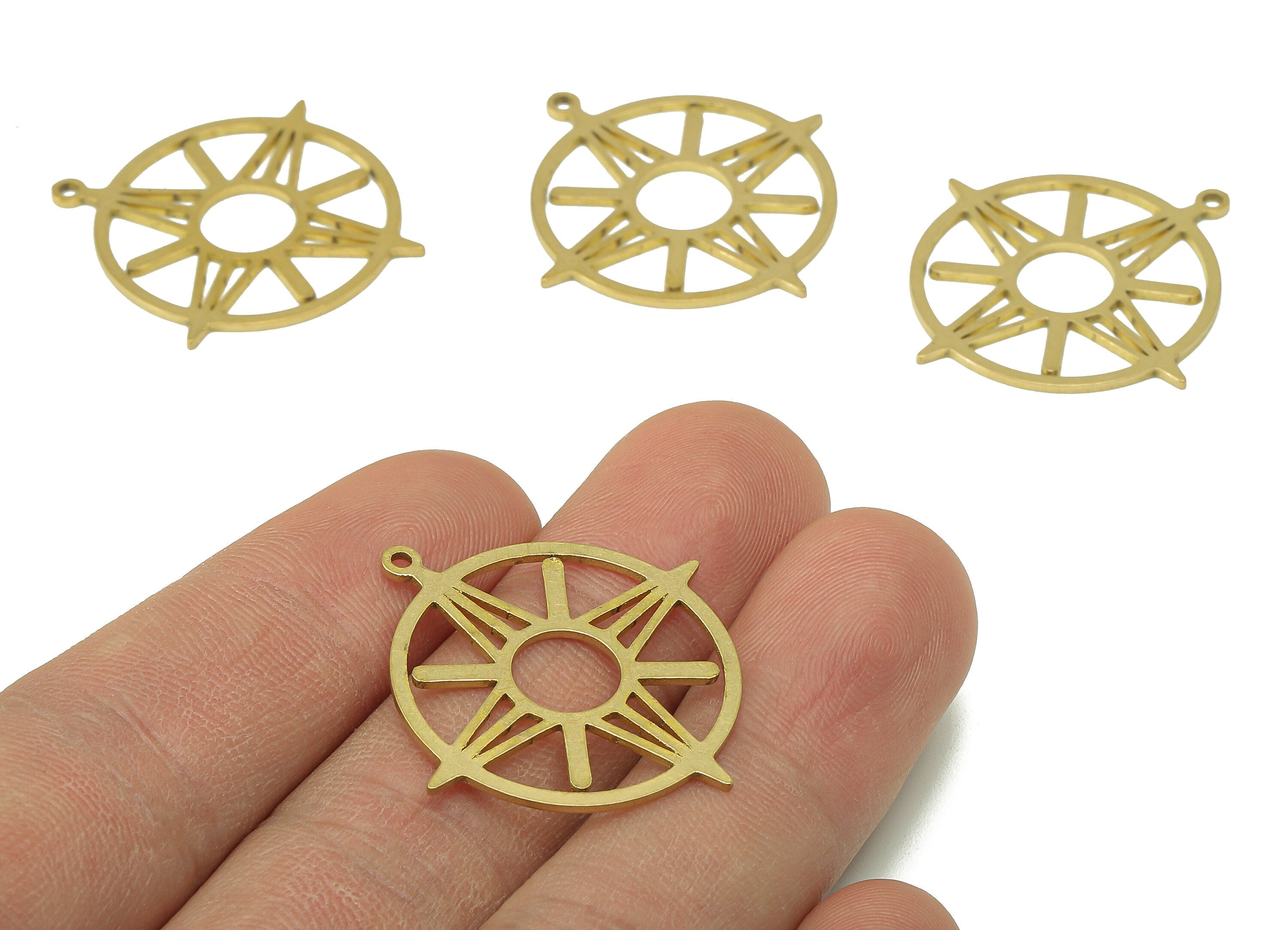 Brass Round Star Earring Charm - Raw Brass Circle Compass Earring - Star Pendant With Loop - Charm For Necklace - 32x30x0.9mm - PPA7073 - DOMEDBAZAAR