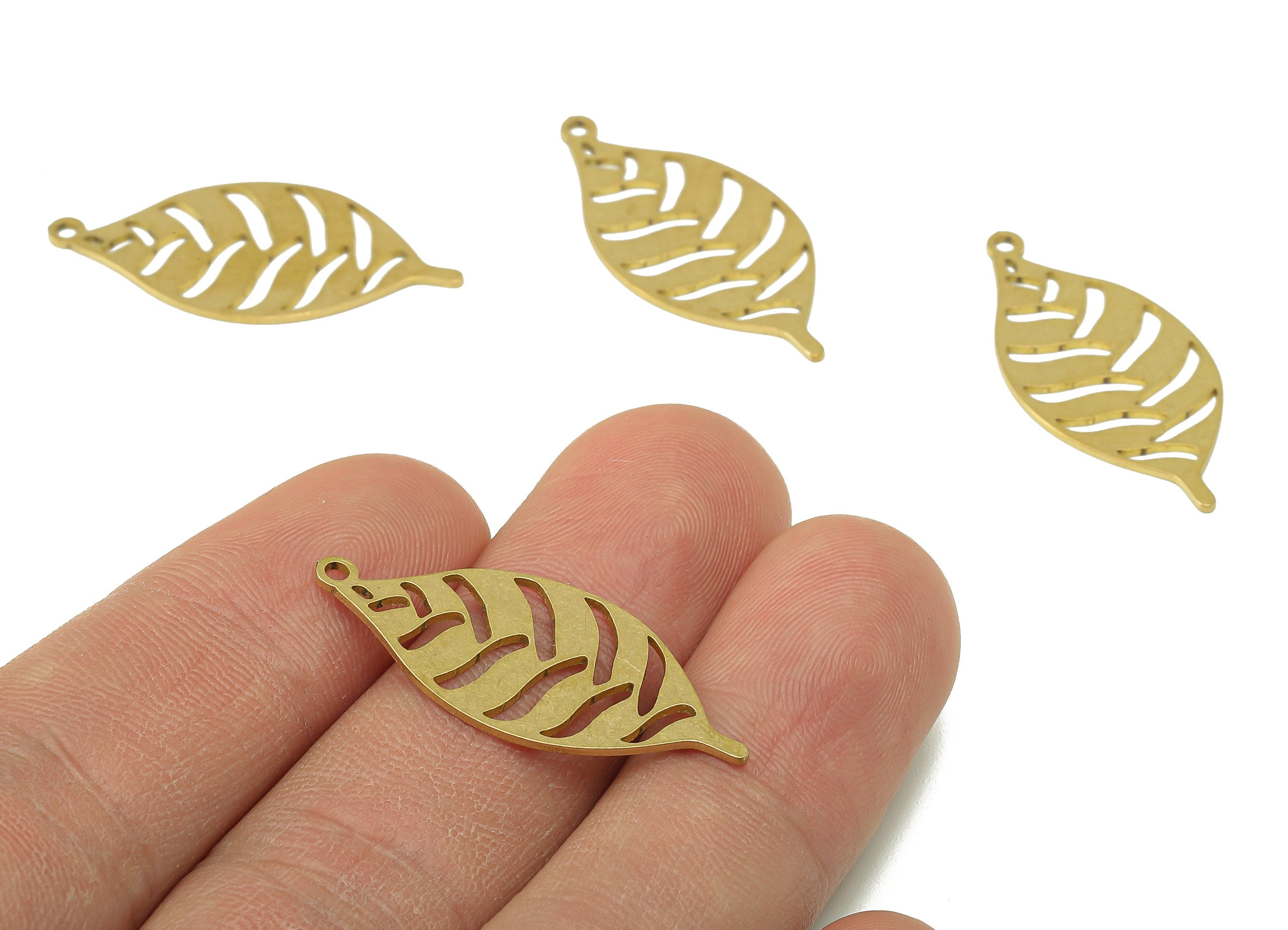 Brass Rib Leaves Earring Charms - Raw Brass Nervure Leaf Earring - Pendant With Loop - Botanical Charm For Necklace - 32x14.5x0.7mm -PPA7417 - DOMEDBAZAAR