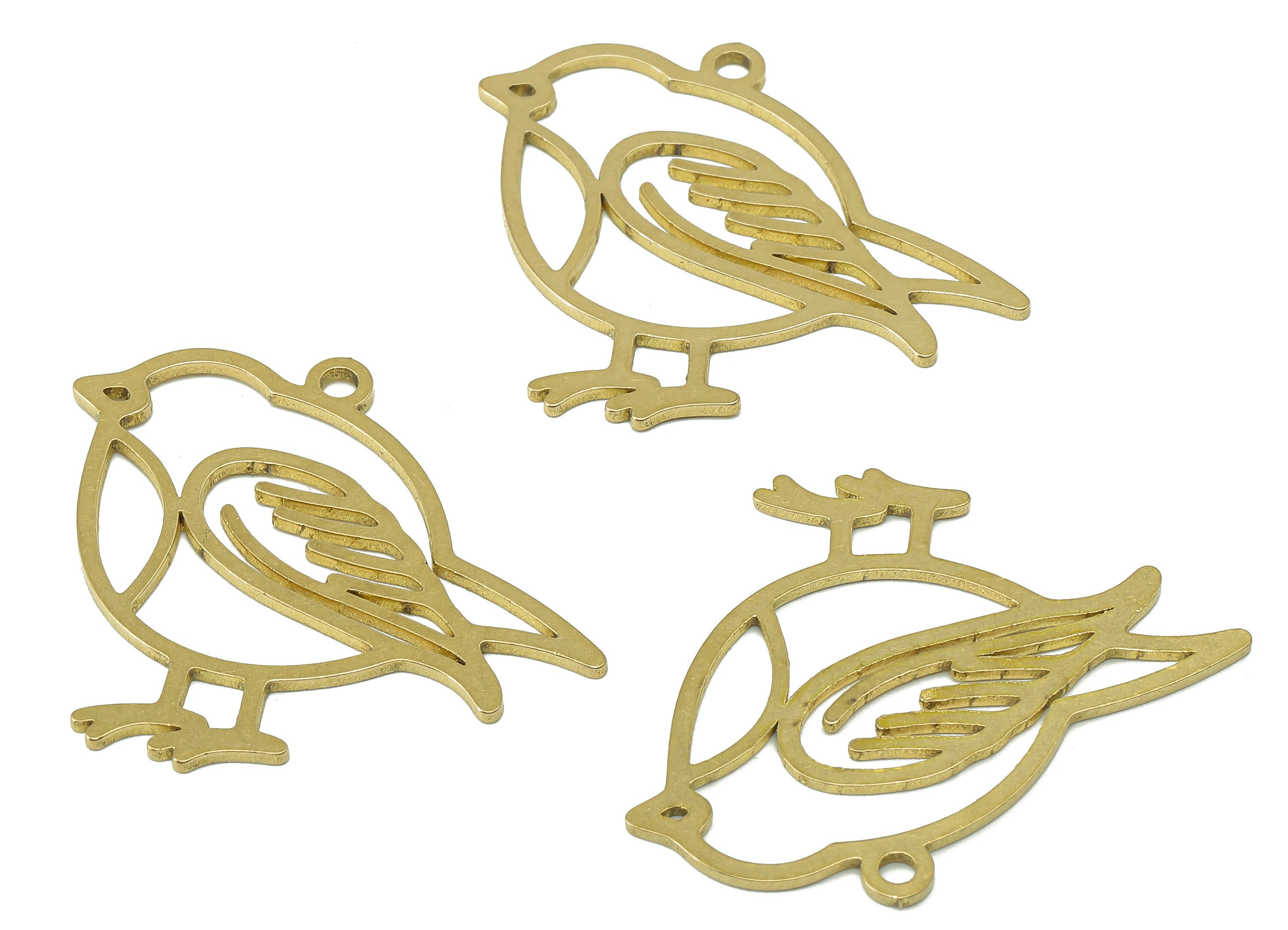 Brass Sparrow Earring Charm - Raw Brass Bird Earrings - Bird Pendant With Loop - Hollow Charms For Necklace - 33.9x31.5x0.7mm - PPA7064 - DOMEDBAZAAR