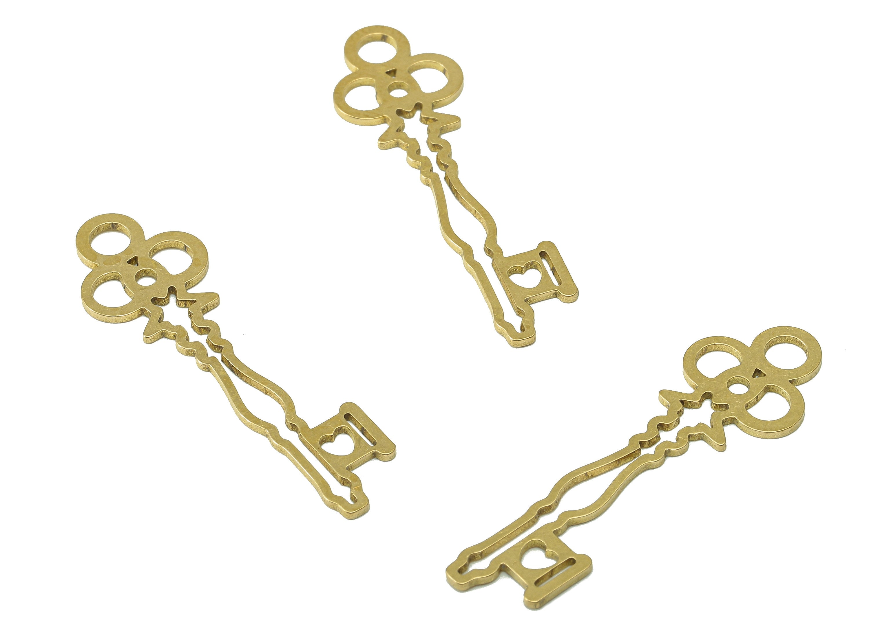 Brass Key Earring Charm - Raw Brass Key Pendant - Key Earring With Loop - Antique Looking Key Charm - For Necklace - 39.7x12x0.9mm - PPA7181 - DOMEDBAZAAR