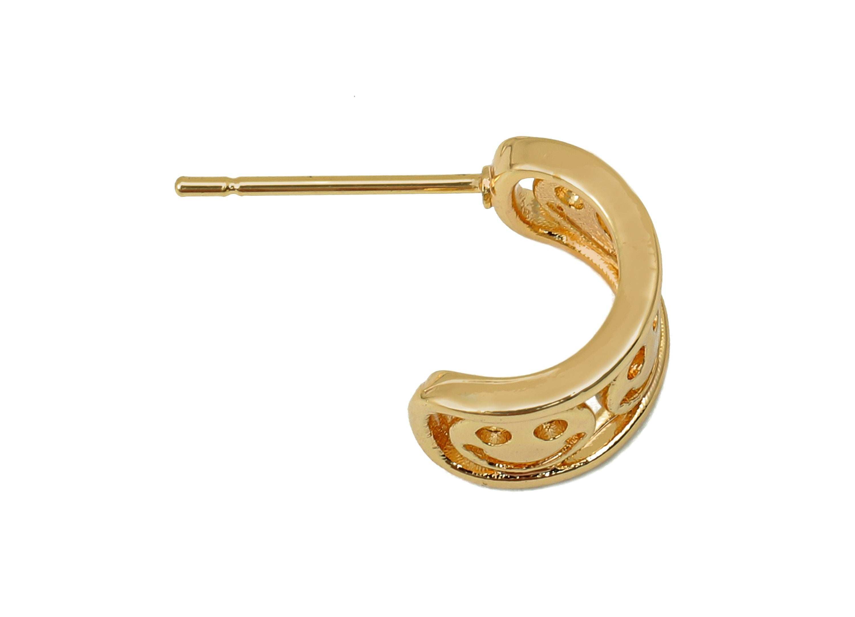Brass Smile Huggie C Stud Earrings - Happy Face Earring Post - 316 Stainless Steel Stud - 18K Real Gold Plating - 18.71x11.0x1.6mm - RGP5611 - DOMEDBAZAAR