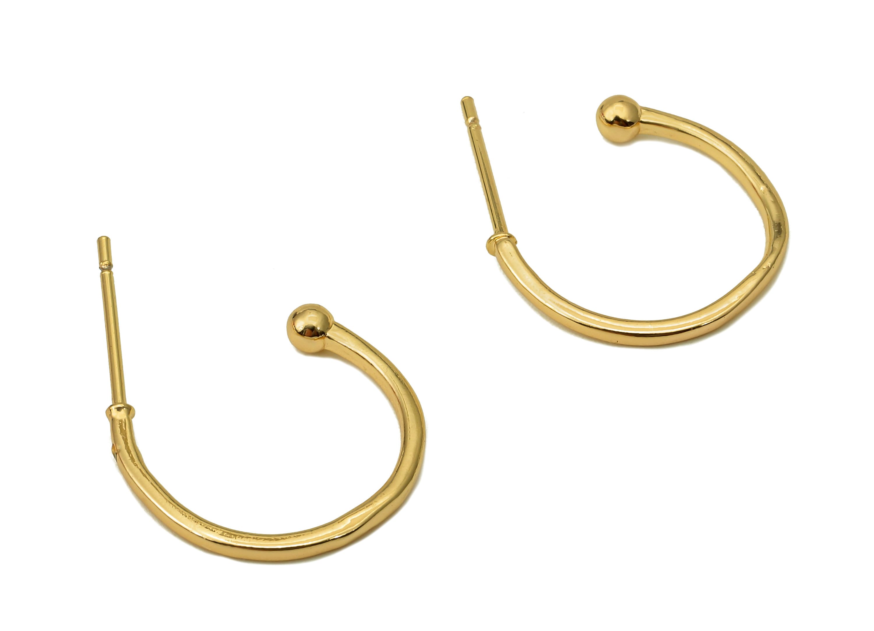 Brass Open Circle Stud Earrings - Open Hoop Earring Post - 316 Stainless Steel Stud - 18K Real Gold Plating - 23.74x14.94x1.53mm - RGP5614 - DOMEDBAZAAR