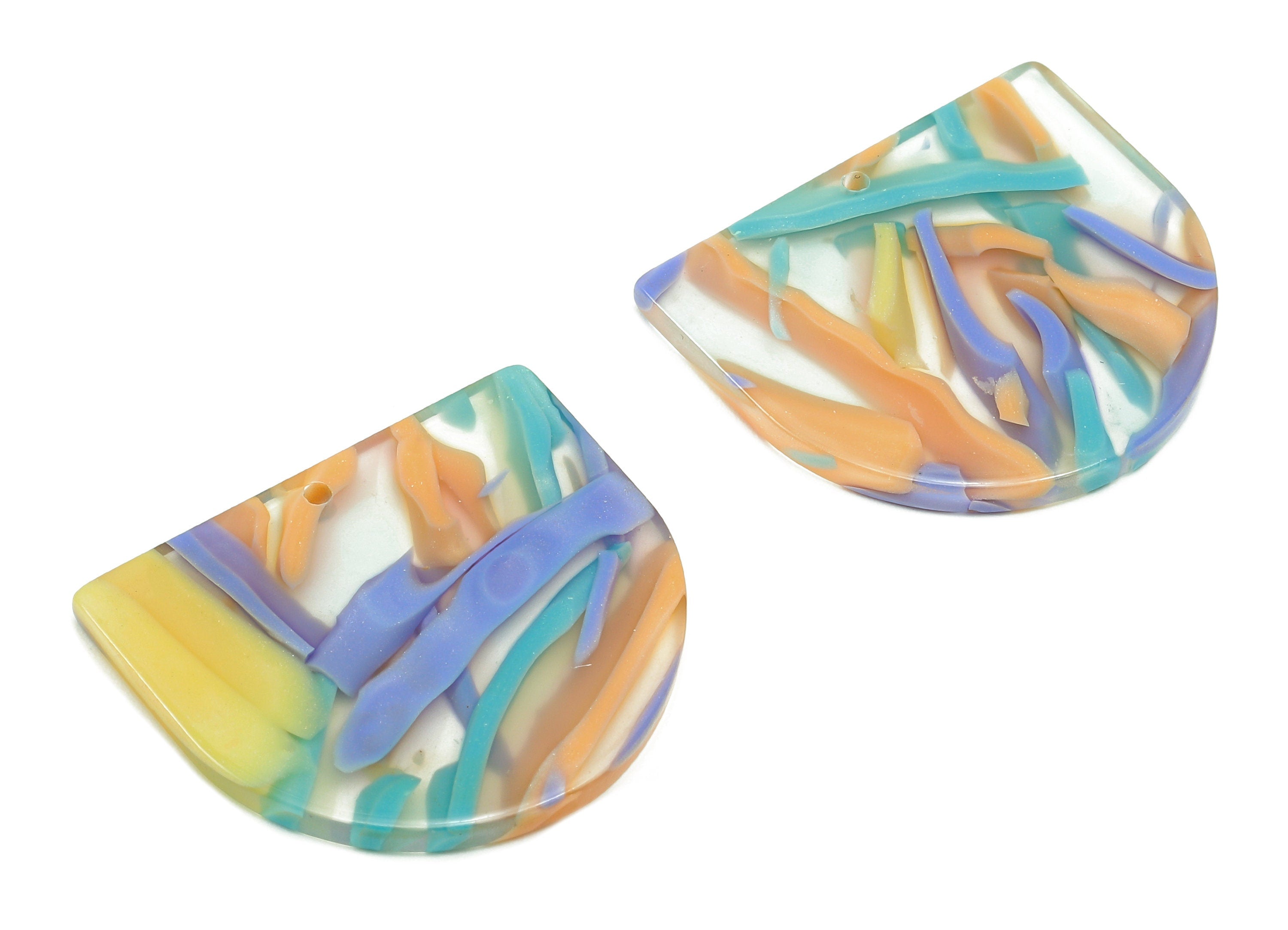 Acetate Domed Earring Charms - Acetate D Earrings - Half Oval Pendant With Hole - Color Code : A848 - 28.1x24.4x2.6mm - AC1322-A848 - DOMEDBAZAAR