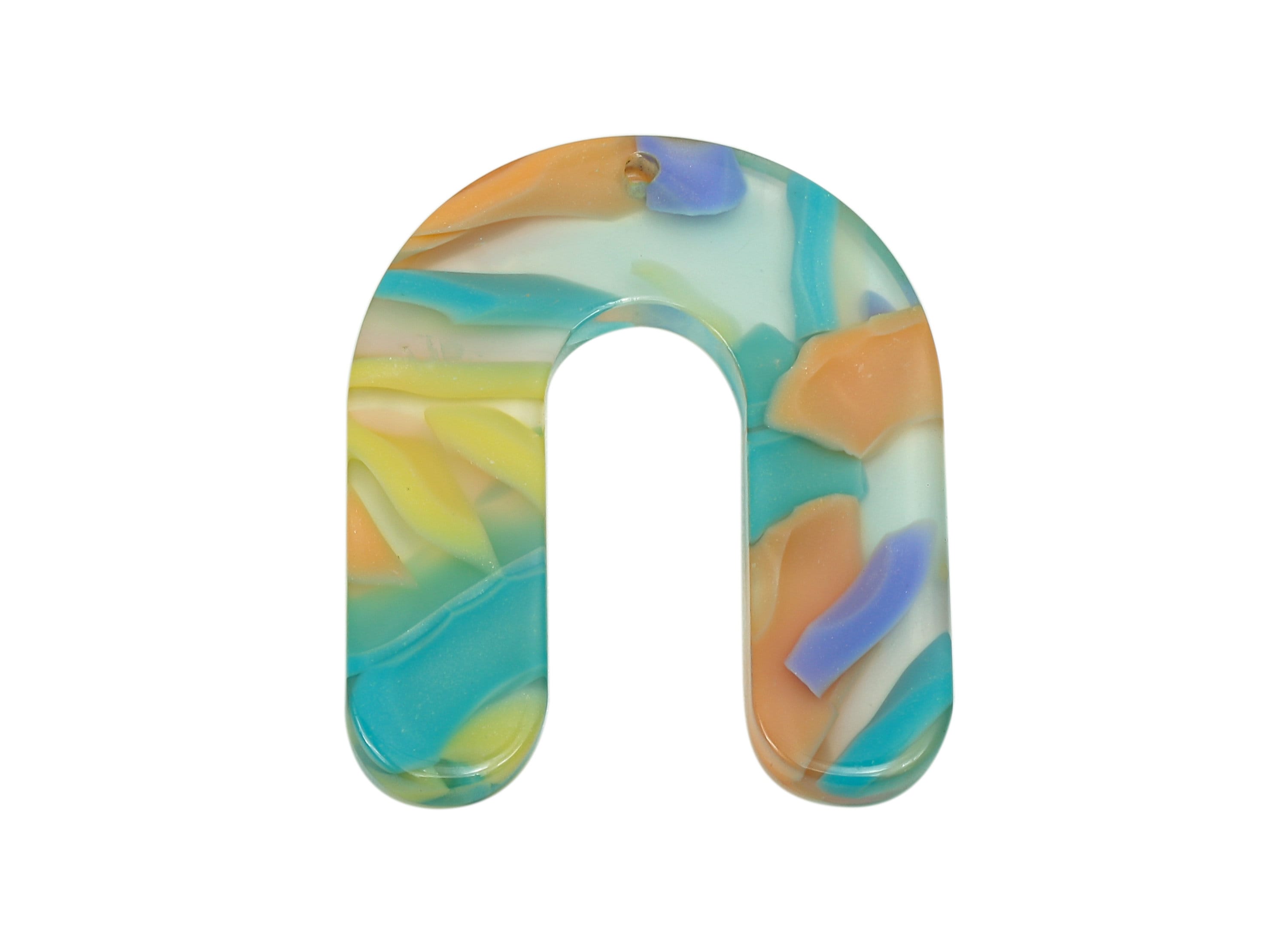 Acetate U Earring Charms - Acetate Rainbow U Earring - U Horsehoe Pendant With Hole - Color Code: A848 - 30.1x24.7x2.6mm - AC2377-A848 - DOMEDBAZAAR