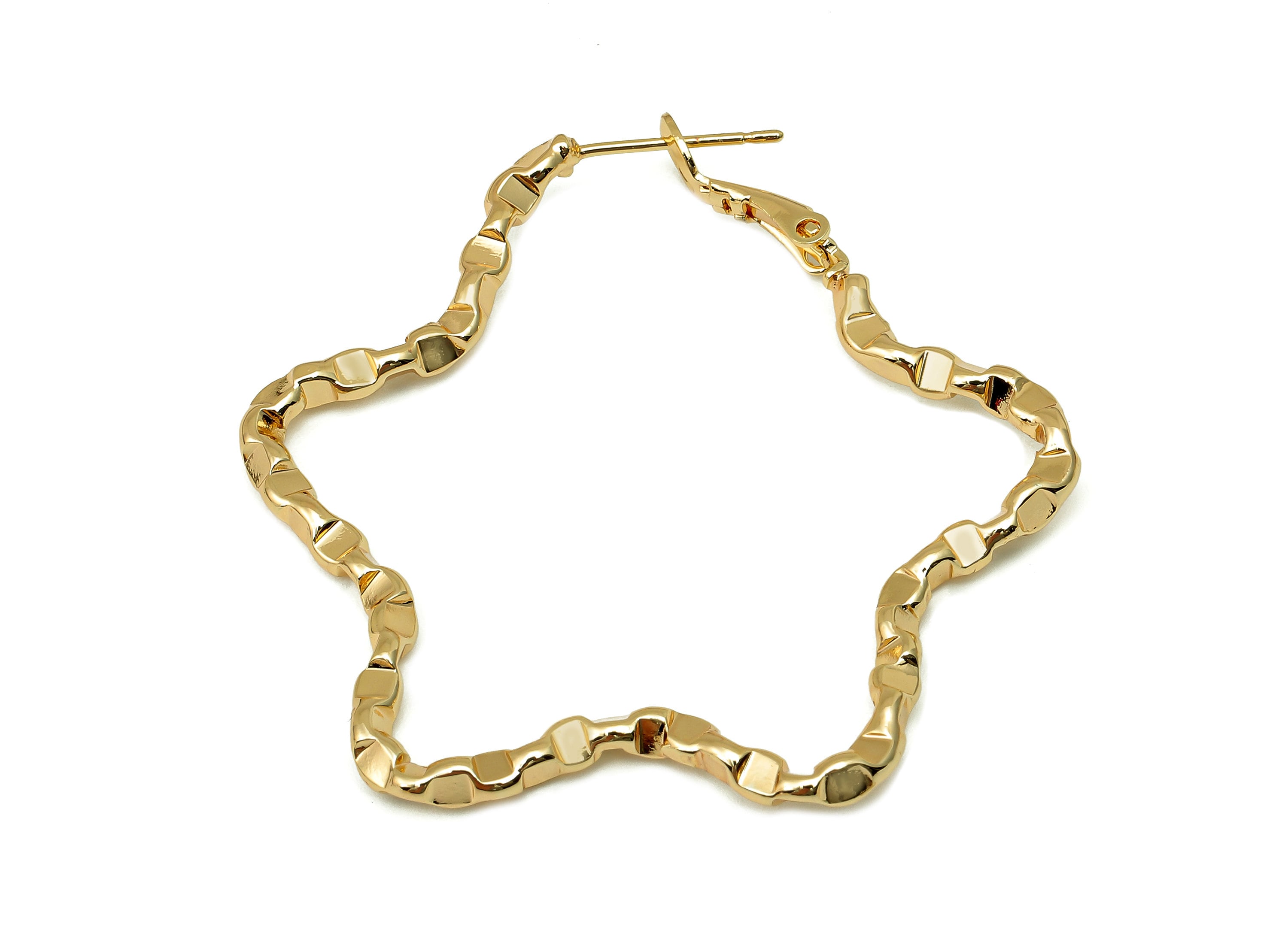 Brass Twisted Star Earring Clasp - Gold Star Hoop Earring - Twisted Star Clasp - 925 Silver Stud - 18K Real Gold Plating - 49x49x3mm-RGP5617 - DOMEDBAZAAR