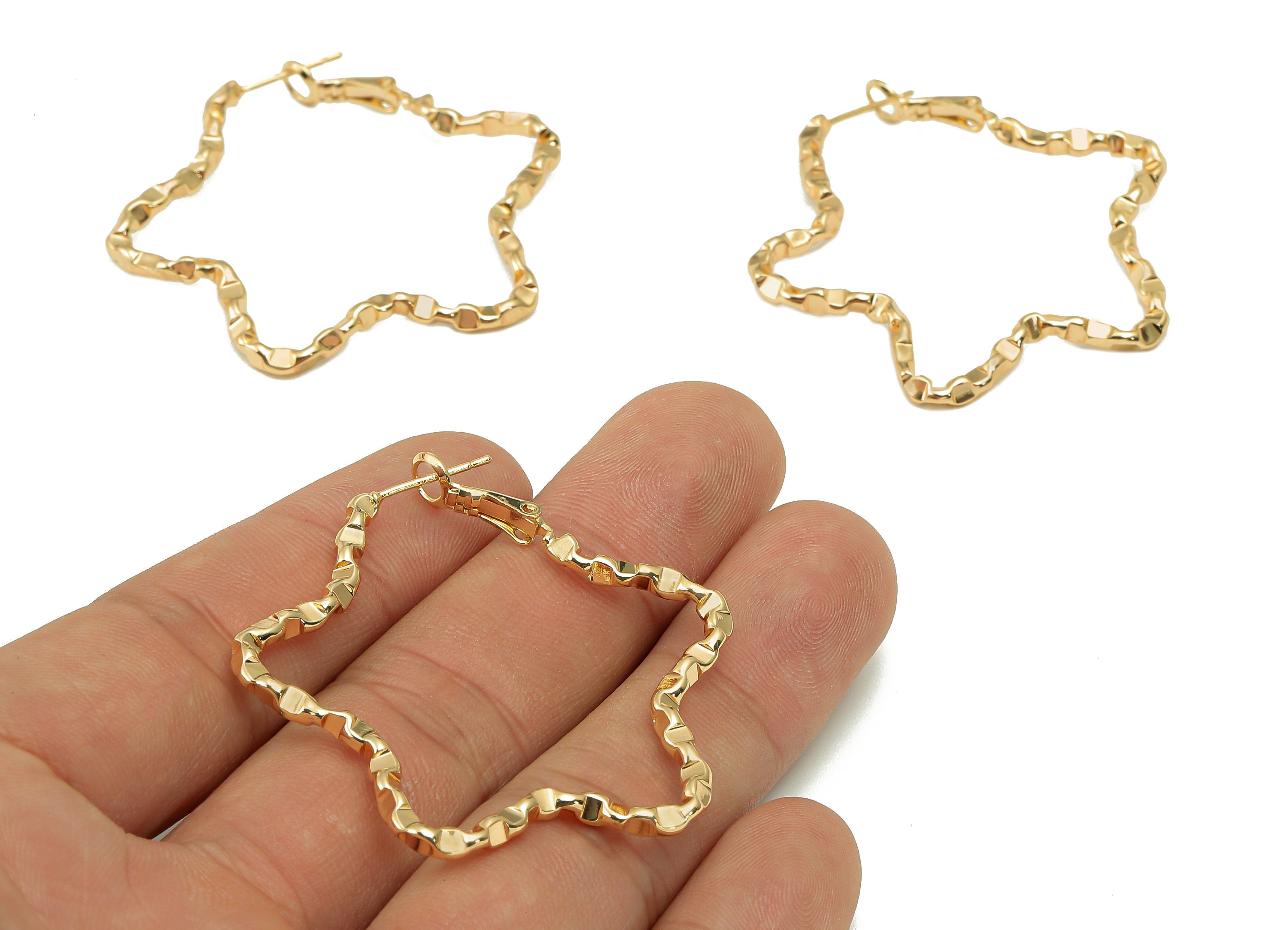 Brass Twisted Star Earring Clasp - Gold Star Hoop Earring - Twisted Star Clasp - 925 Silver Stud - 18K Real Gold Plating - 49x49x3mm-RGP5617 - DOMEDBAZAAR