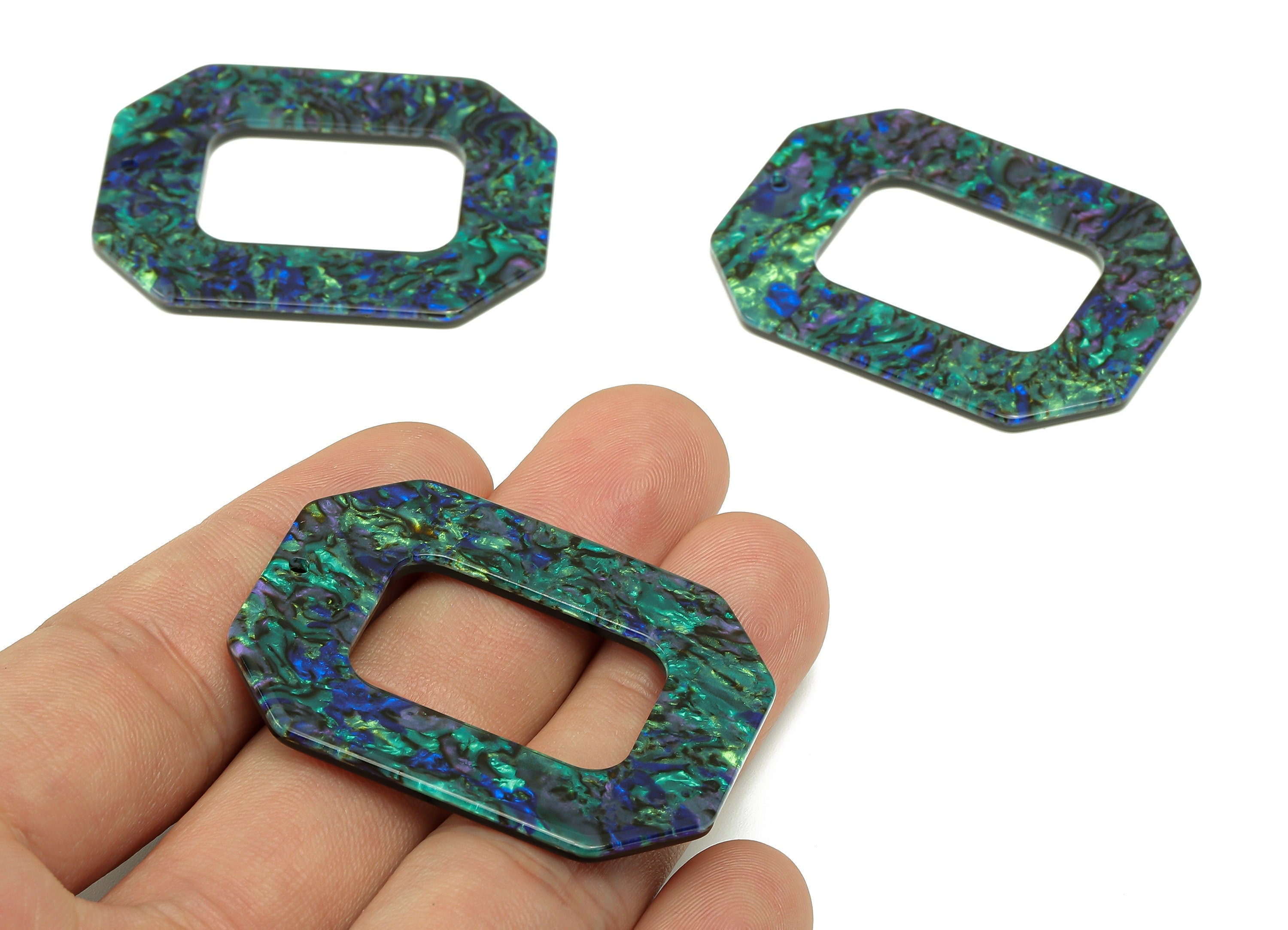 Acrylic Rectangle Earring Charm - Abalone Color Rectangle Hollow Earring - Pendant With Hole - Color Code: A849 -44.6x34.7x2.2mm-AC2566-A849 - DOMEDBAZAAR