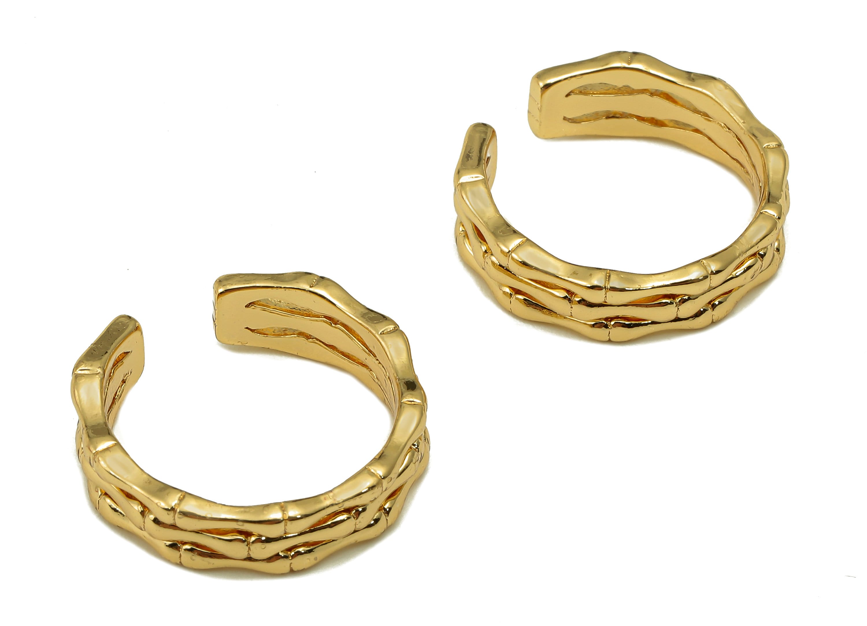 Brass Bamboo Open Round Ring - Open Circle Wide Hoop Ring - Gold Textured Wide Hoop - 18K Real Gold Plating - 19.48x5.87x1.71mm - RGP5619 - DOMEDBAZAAR