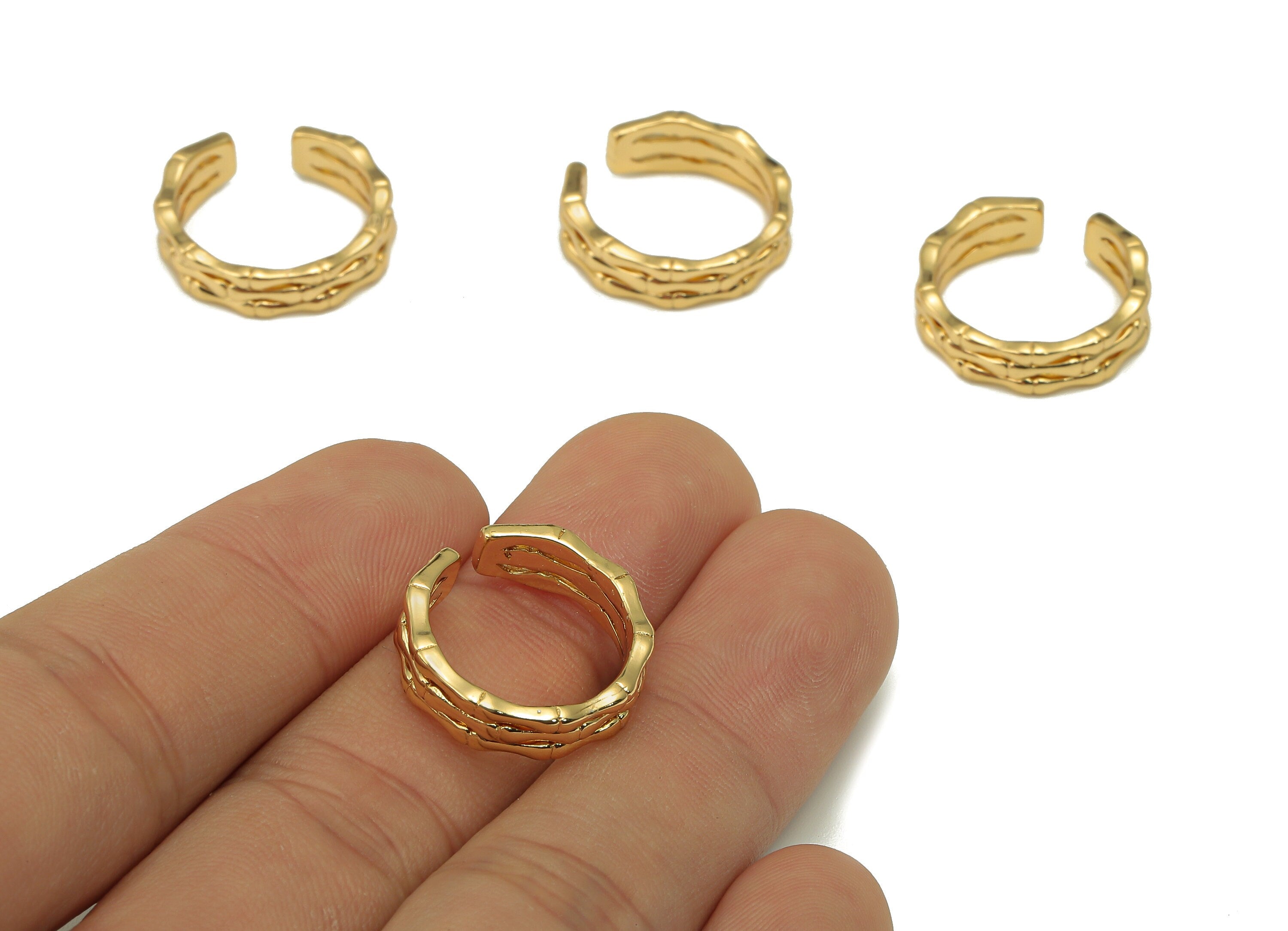 Brass Bamboo Open Round Ring - Open Circle Wide Hoop Ring - Gold Textured Wide Hoop - 18K Real Gold Plating - 19.48x5.87x1.71mm - RGP5619 - DOMEDBAZAAR