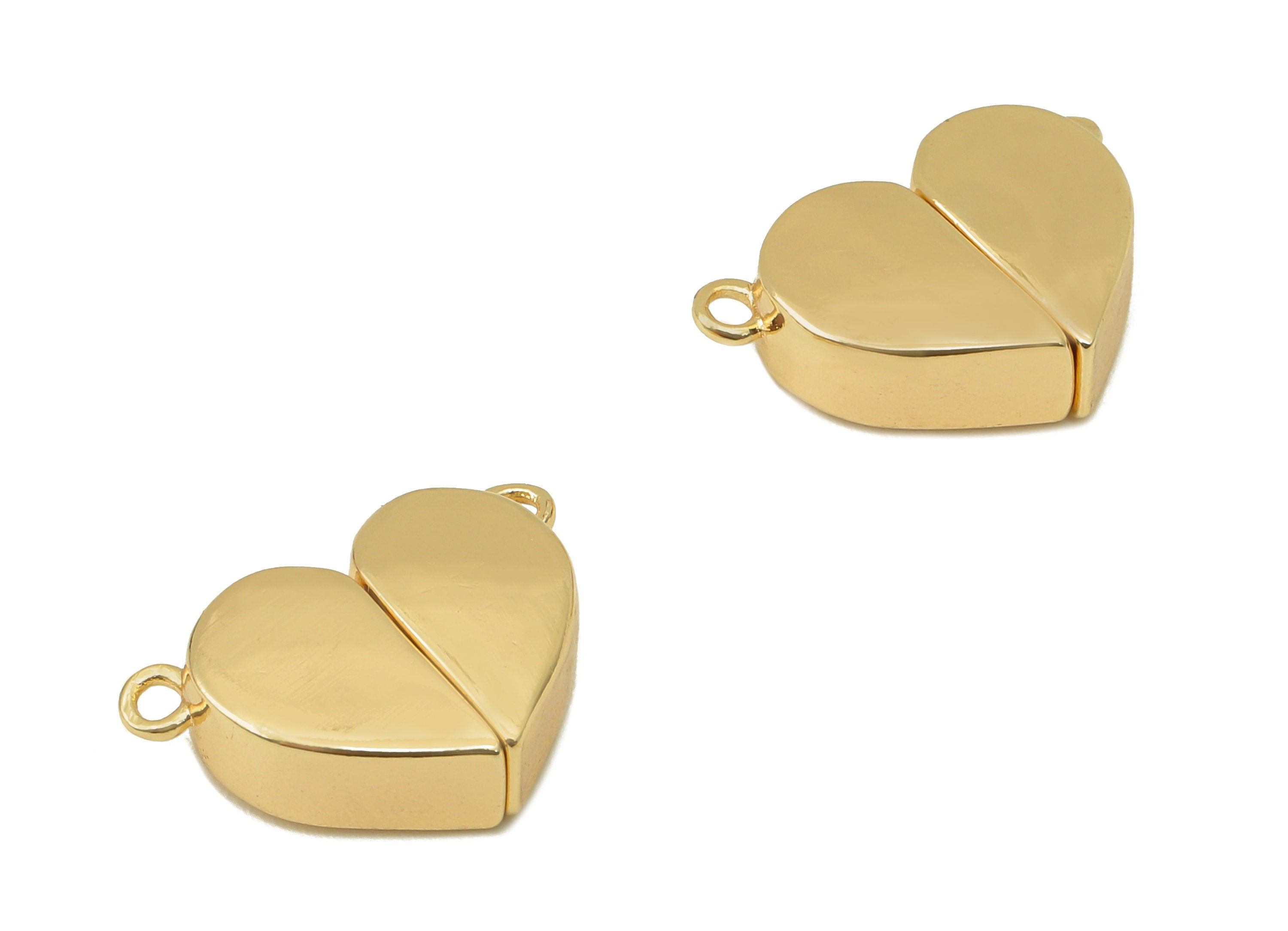 Brass Heart Earring Connector - Gold Heart Pendant With Magnet - Heart Charm With 2 Loops - 18K Real Gold Plating - 17.7x11.61x5mm - RGP5628 - DOMEDBAZAAR