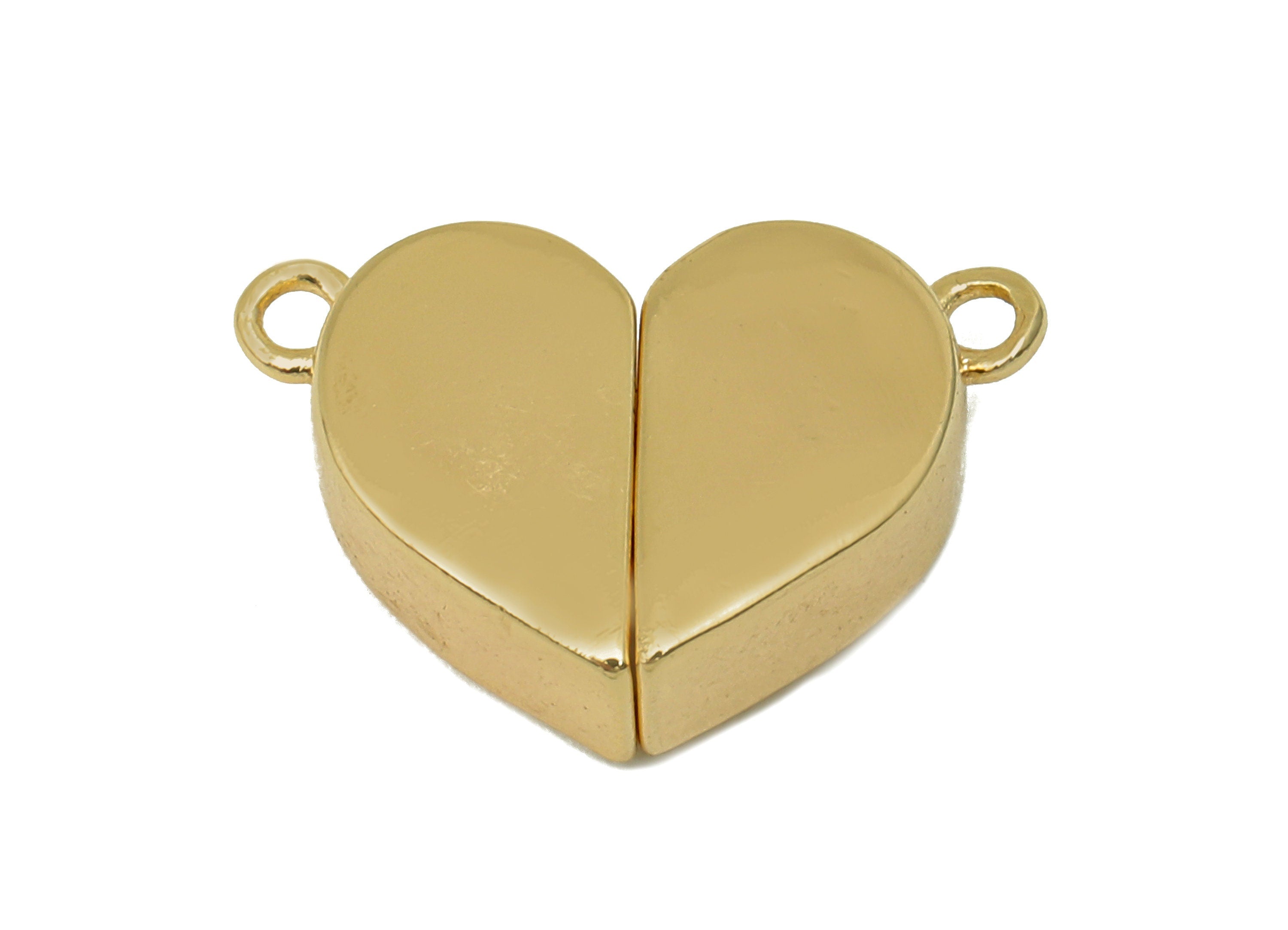 Brass Heart Earring Connector - Gold Heart Pendant With Magnet - Heart Charm With 2 Loops - 18K Real Gold Plating - 17.7x11.61x5mm - RGP5628 - DOMEDBAZAAR