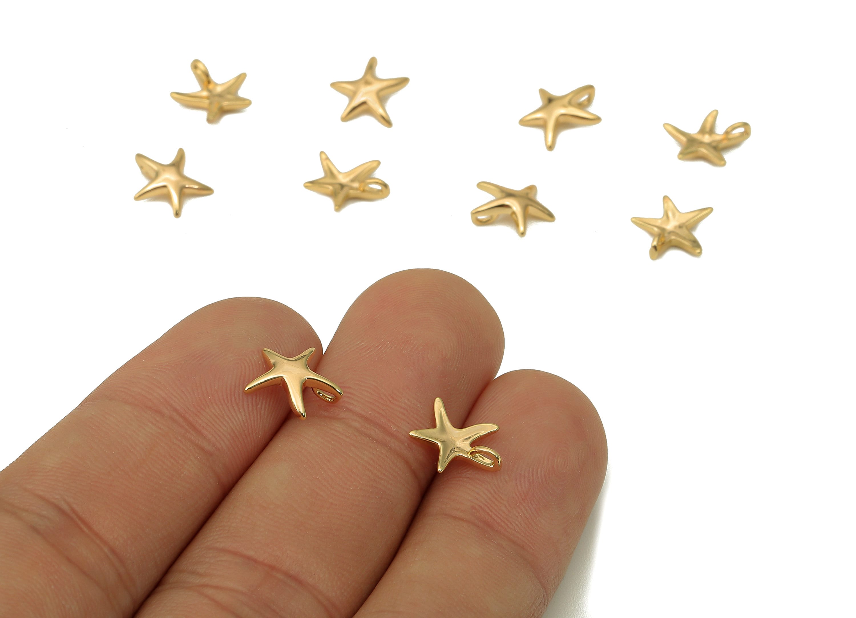 Brass Mini Starfish Earring Charm - Gold Sea Star With Loop - Bracelet Charm - For Necklace - 18K Real Gold Plating - 9.2x9x1.4mm - RGP5629 - DOMEDBAZAAR