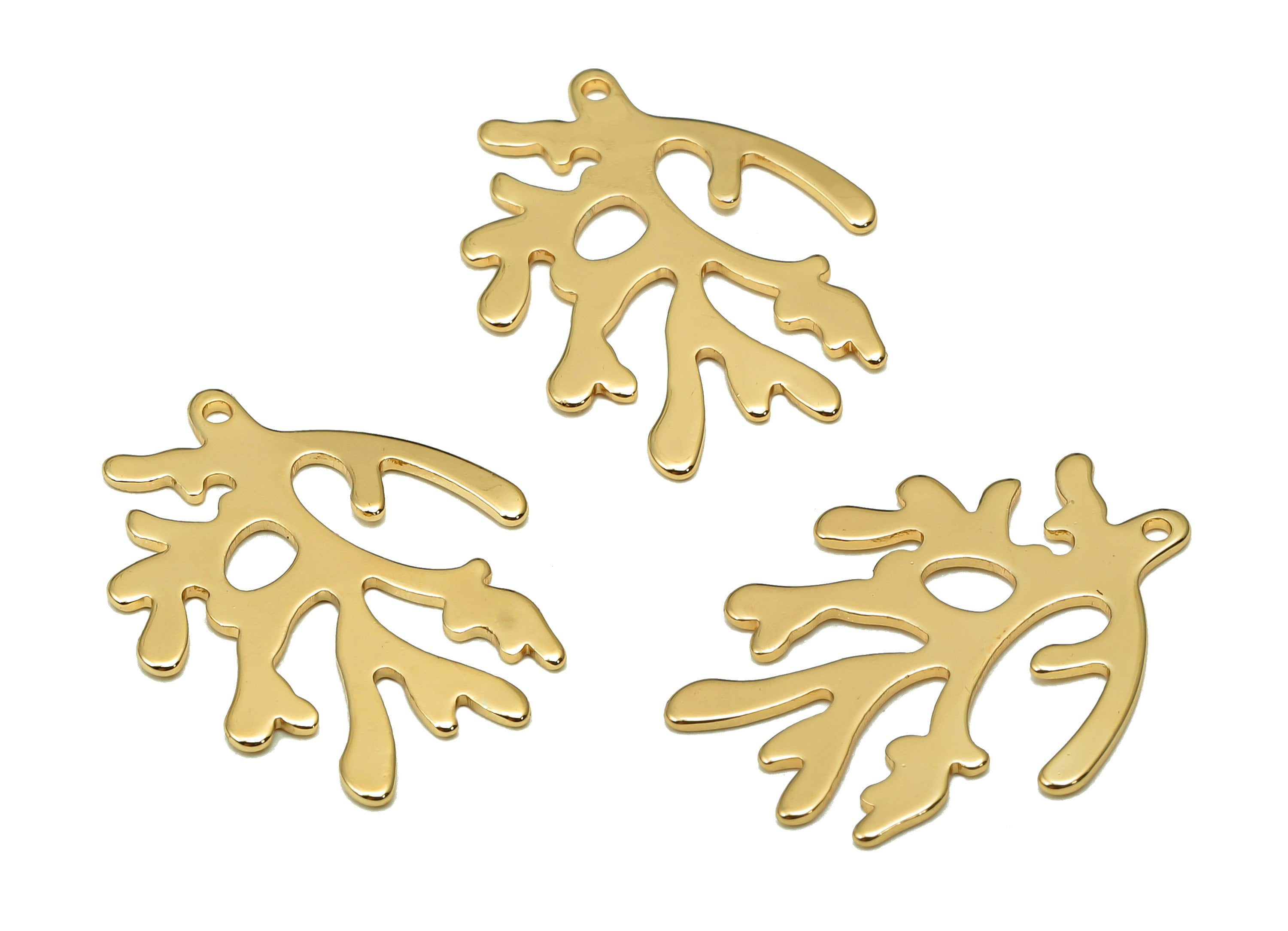 Brass Coral Earring Charm - Sea Plant Pendant With Loop - Botanical Earring Charm - 18K Real Gold Plating - 20.48x15.17x0.61mm - RGP5630 - DOMEDBAZAAR