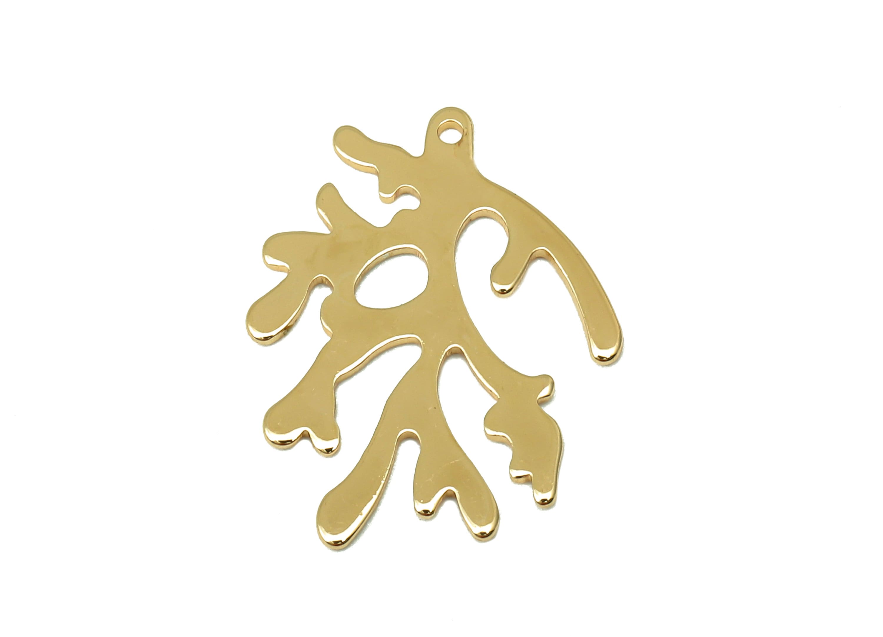 Brass Coral Earring Charm - Sea Plant Pendant With Loop - Botanical Earring Charm - 18K Real Gold Plating - 20.48x15.17x0.61mm - RGP5630 - DOMEDBAZAAR