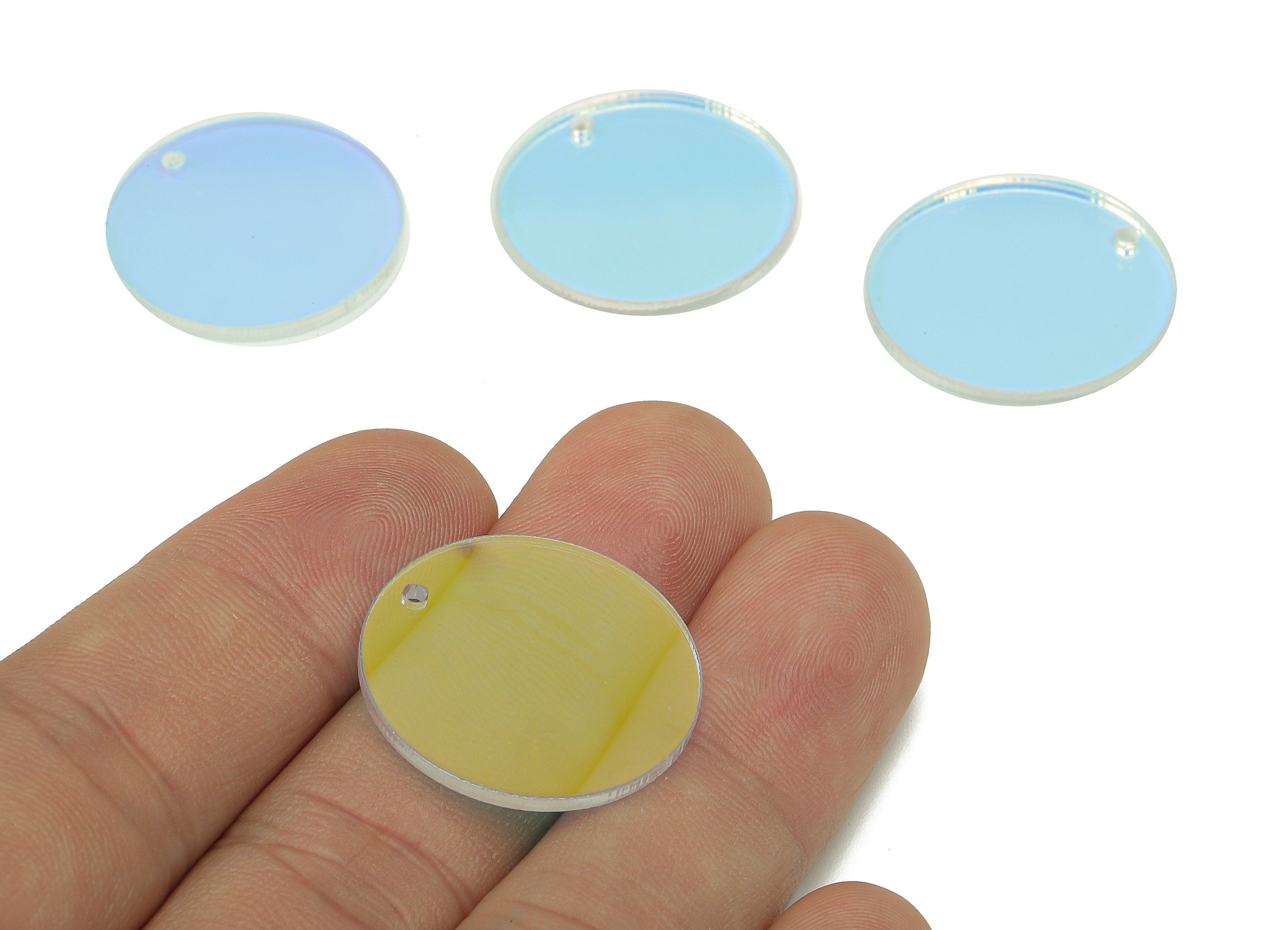 Acrylic Round Earring Charm - Acrylic Rainbow Color Circle Earring - Pendant With Hole - Color Code: A575 - 23.7x23.7x1.7mm - AC2569-A575 - DOMEDBAZAAR