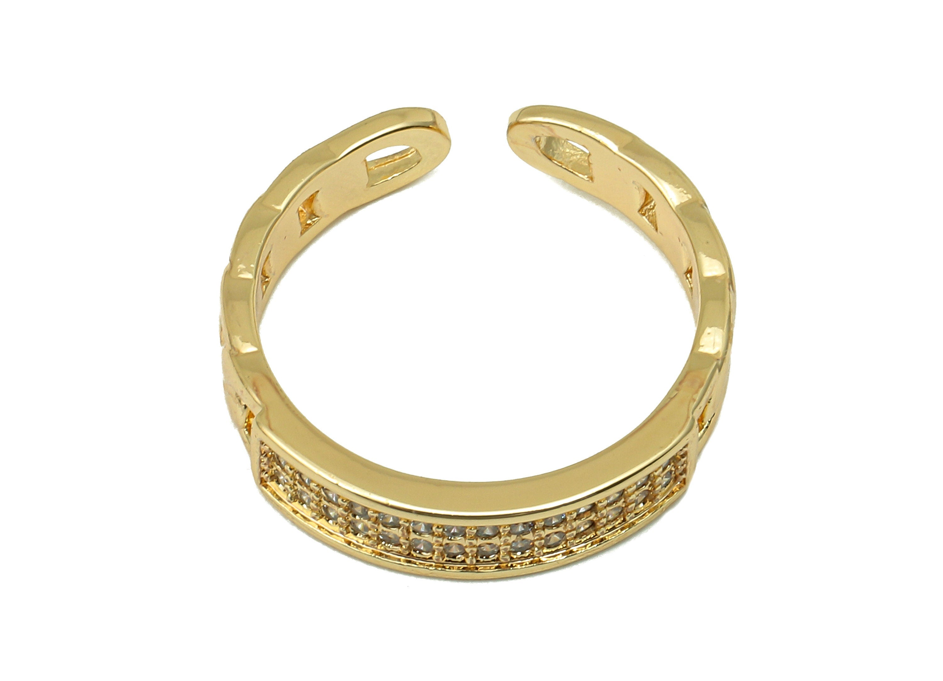 Brass Open Round Ring With Zircon - Gold Curb Chain Circle Hoop - Gold Open Circle Hoop - 18K Real Gold Plating - 19.67x4.13x1.4mm - RGP5634 - DOMEDBAZAAR