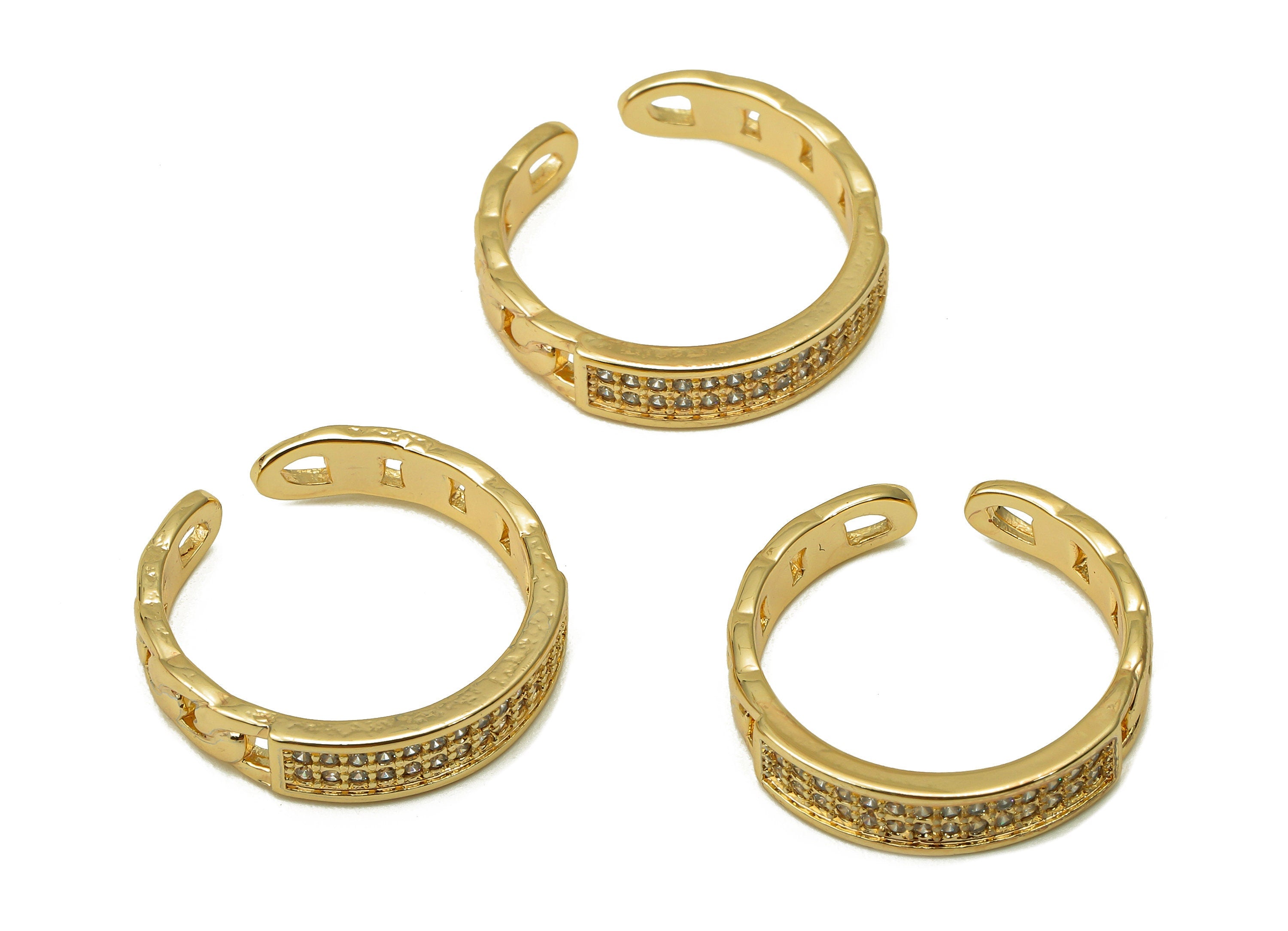 Brass Open Round Ring With Zircon - Gold Curb Chain Circle Hoop - Gold Open Circle Hoop - 18K Real Gold Plating - 19.67x4.13x1.4mm - RGP5634 - DOMEDBAZAAR