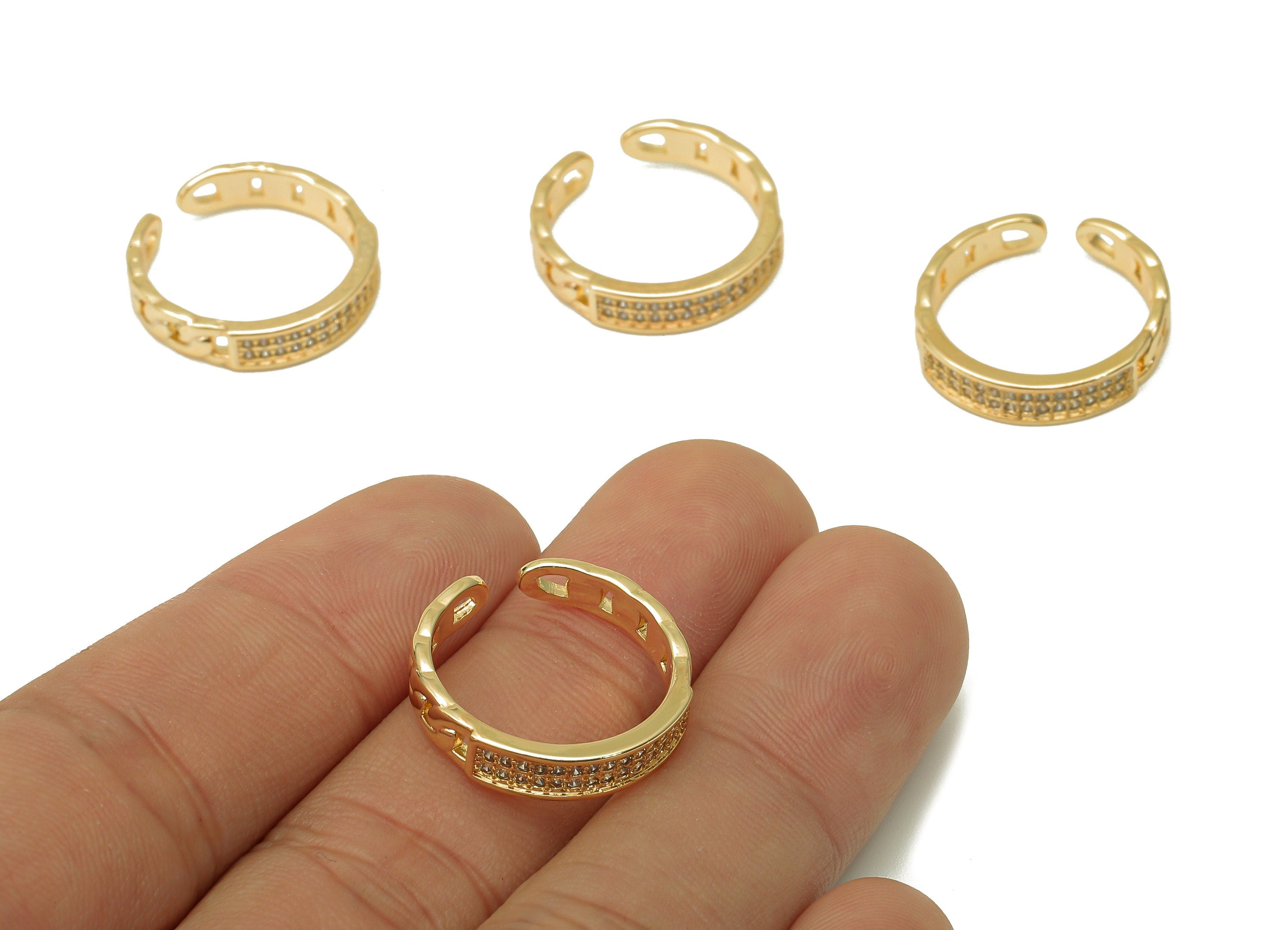 Brass Open Round Ring With Zircon - Gold Curb Chain Circle Hoop - Gold Open Circle Hoop - 18K Real Gold Plating - 19.67x4.13x1.4mm - RGP5634 - DOMEDBAZAAR