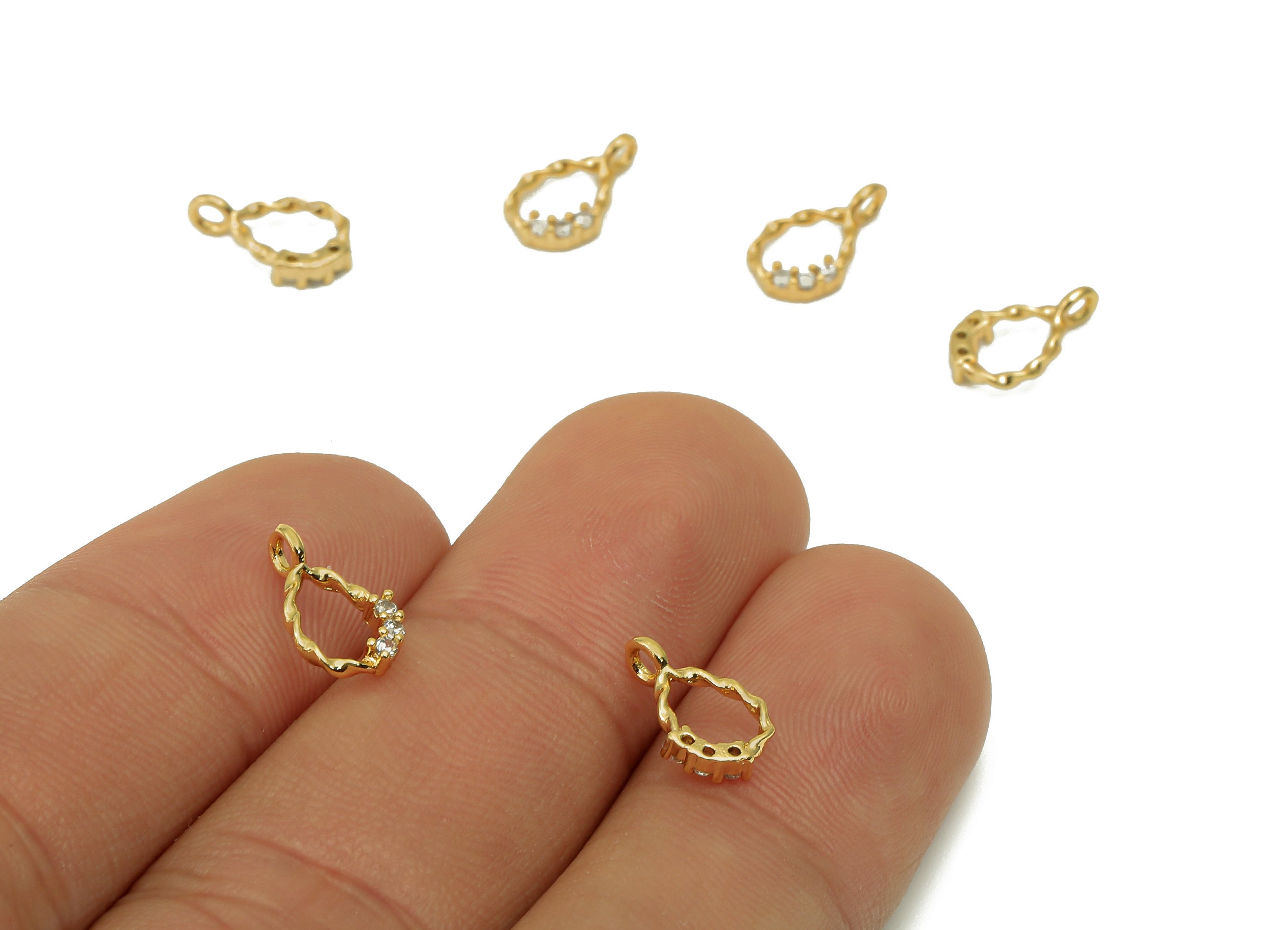 Brass Mini Drop Earring With Zircon - Gold Tiny Teardrop Charms - Pendant With Loop - 18K Real Gold Plating - 10.67x6.31x1.9mm - RGP5637 - DOMEDBAZAAR