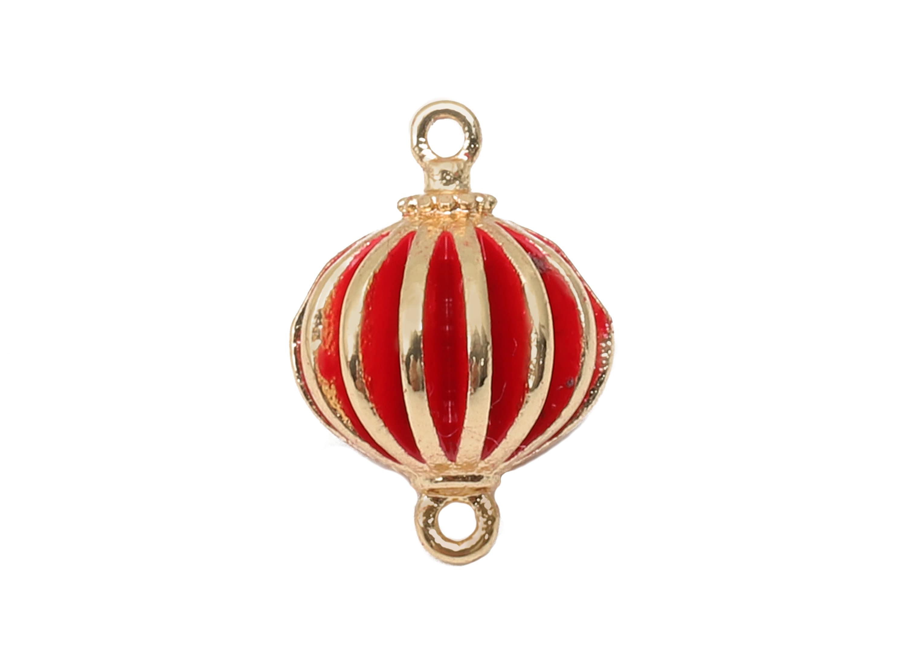 Brass Mini Round Lantern Connector - Red Enamel Lantern Earring - Bracelet With 2 Loops - 18K Real Gold Plating - 11.32x7.8x7.8mm - RGP5643 - DOMEDBAZAAR