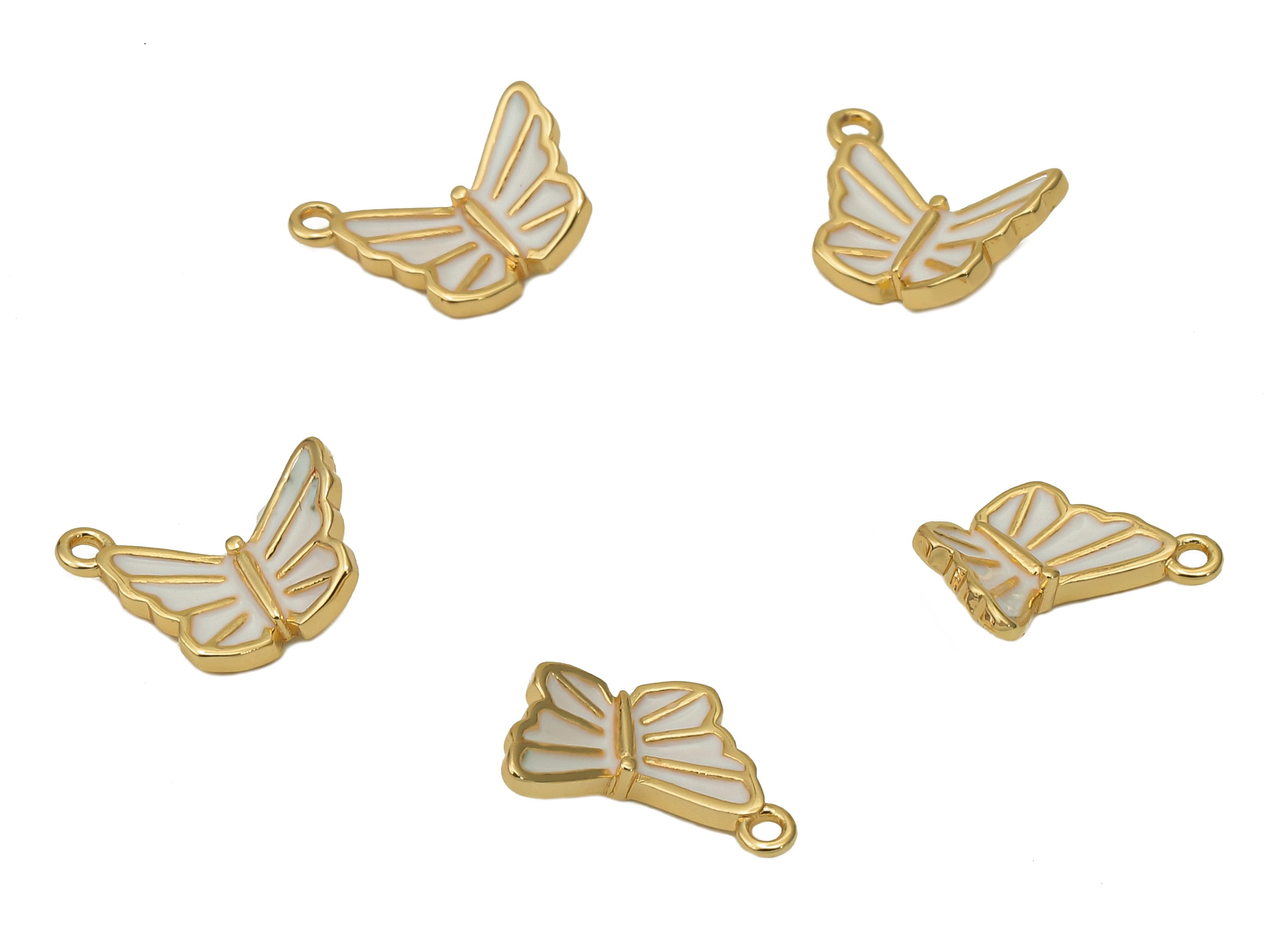 Brass Butterfly Earring Charm - Enamel White Butterfly Pendant - Necklace Charm With Loop - 18K Real Gold Plating - 11.4X6.9X1.2mm - RGP5644 - DOMEDBAZAAR
