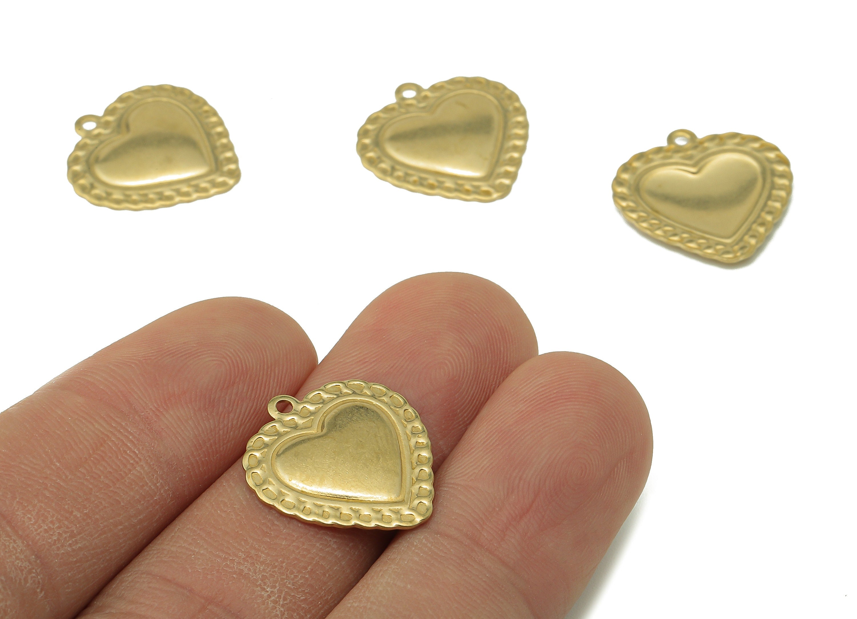 Brass Heart Earring Charms - Raw Brass Heart Pendant With Loop - Heart Charms - For Necklace - 18.7x18.1x0.67mm - PP8209 - DOMEDBAZAAR
