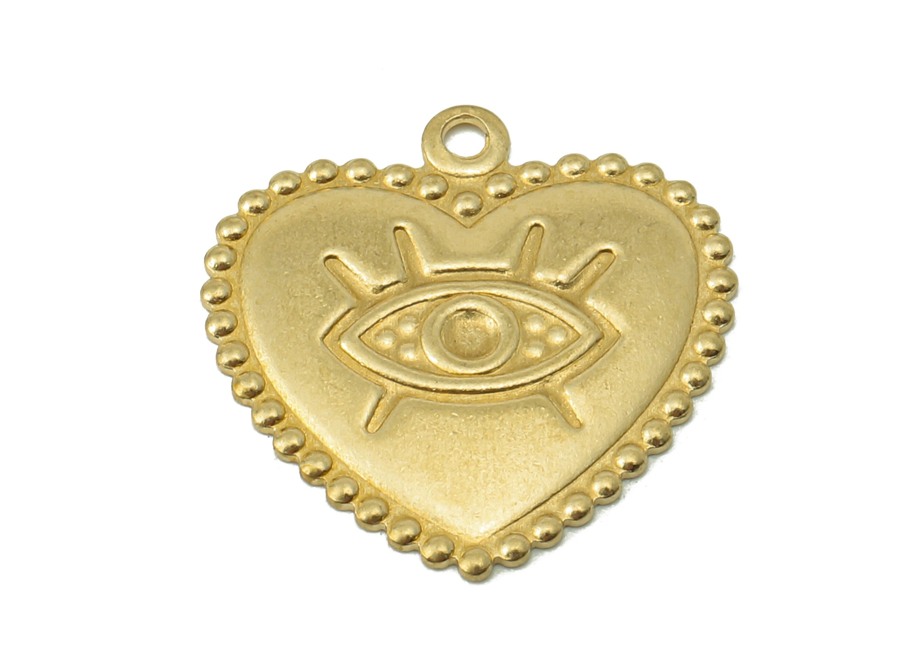 Brass Heart Earring Charms - Heart Raw Brass Eye Pendant With Loop - Round Dots Heart Charms - For Necklace - 19.23x18.7x0.97mm - PP8210 - DOMEDBAZAAR