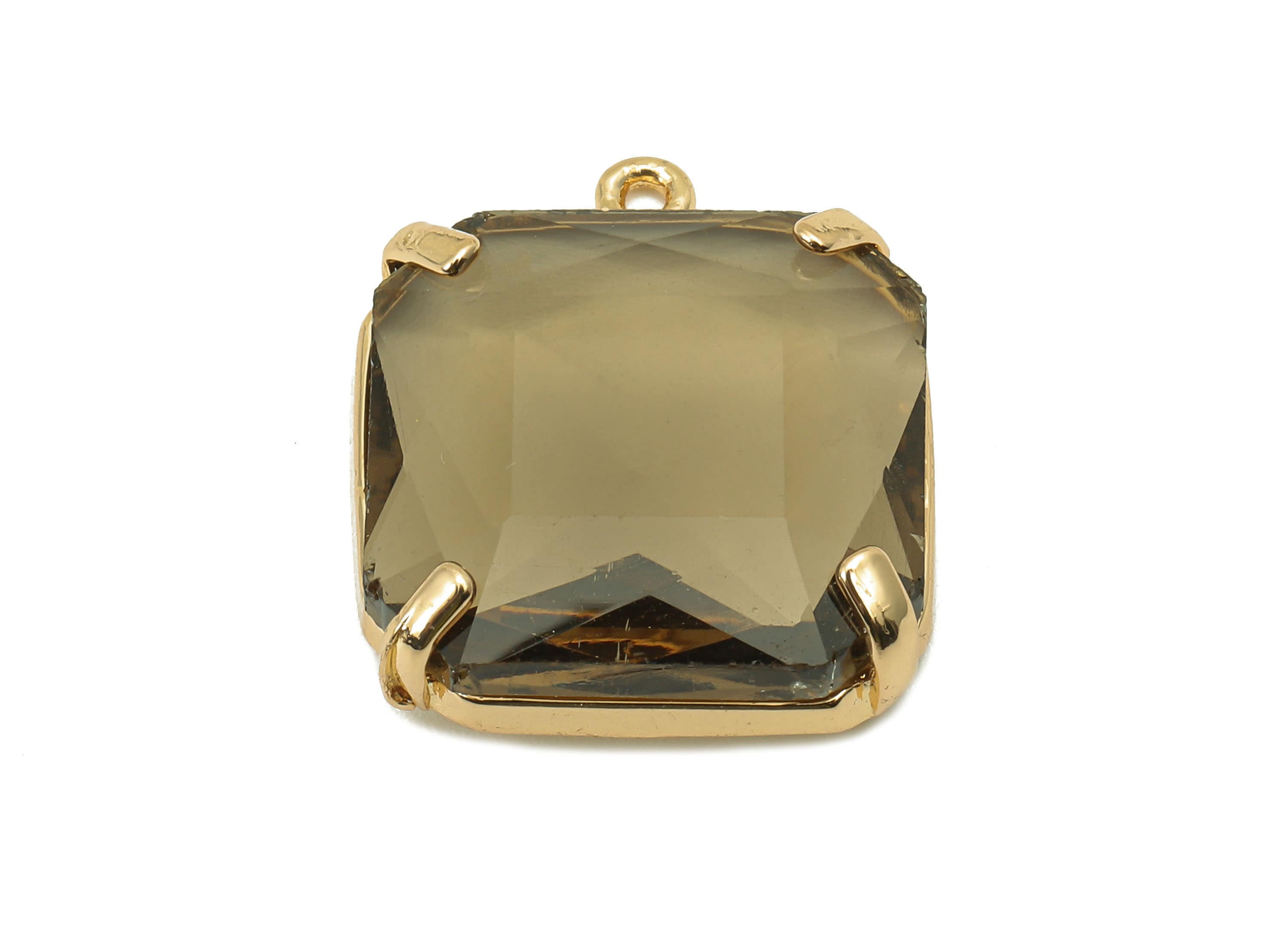 Brass Frame Black Square Pendant - Square Earring Charm - Faceted Clear Black Glass - Gold Tone Plating - 22.4x18.5x5.8mm - GS1152C - DOMEDBAZAAR
