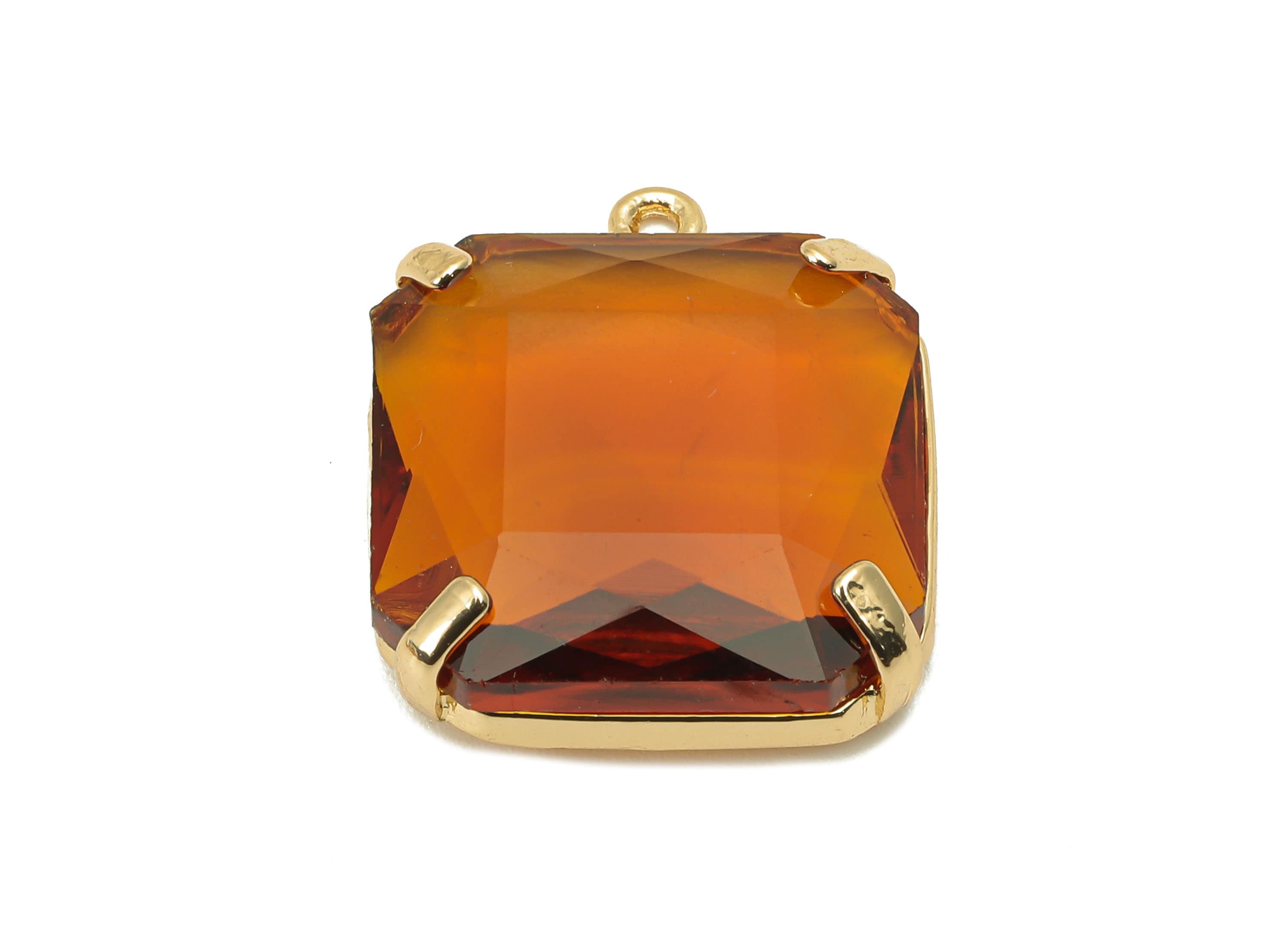Brass Frame Red Square Pendant - Square Earring Charm - Faceted Clear Red Glass - Gold Tone Plating - 22.4x18.5x5.8mm - GS1152D - DOMEDBAZAAR