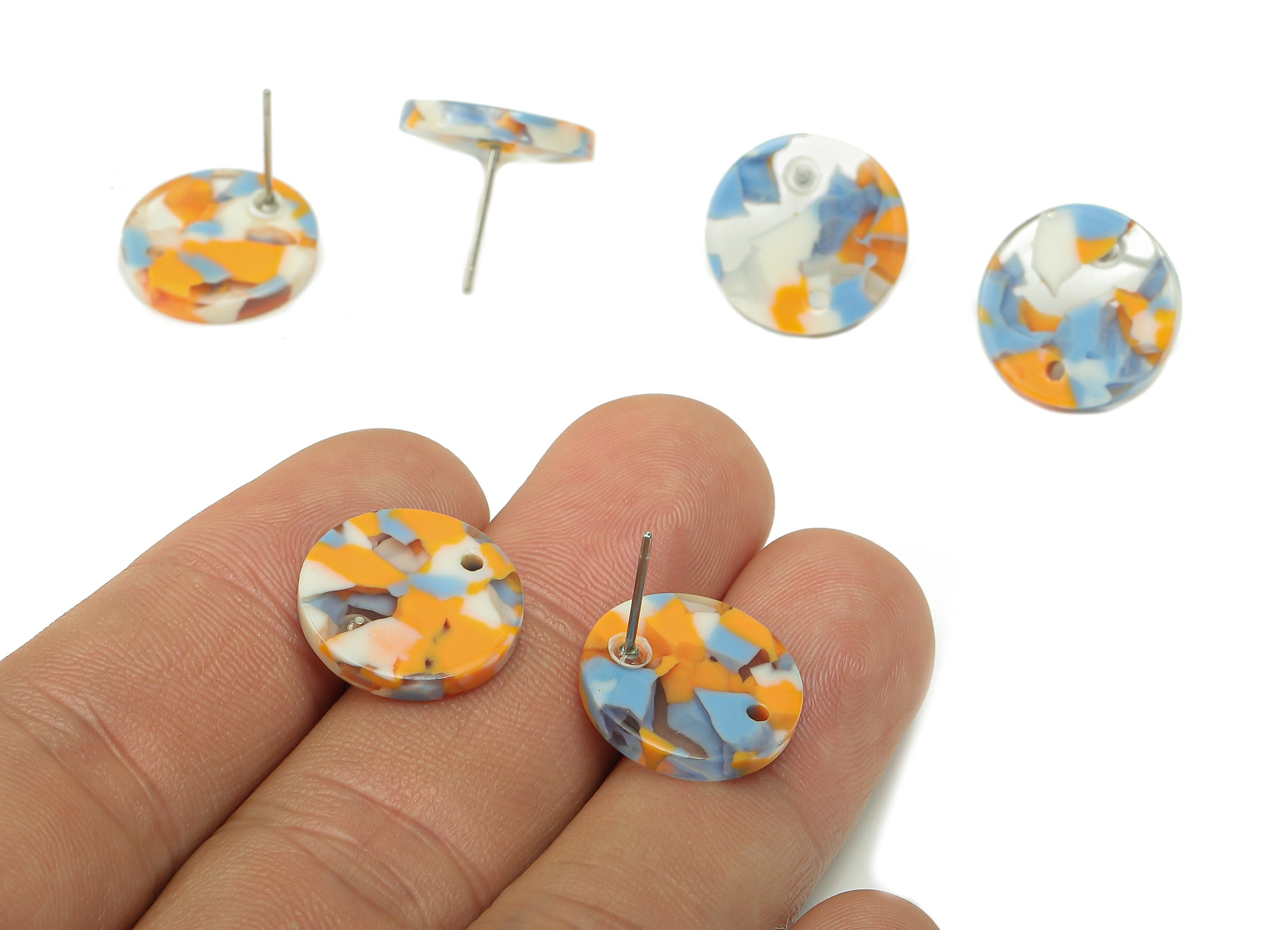 Acetate Round Stud Earring - Circle Earrings Post With Hole - 316 Stainless Steel Stud - Color Code: A842 - 15.77x15.71x2.58mm - AC1385-A842 - DOMEDBAZAAR