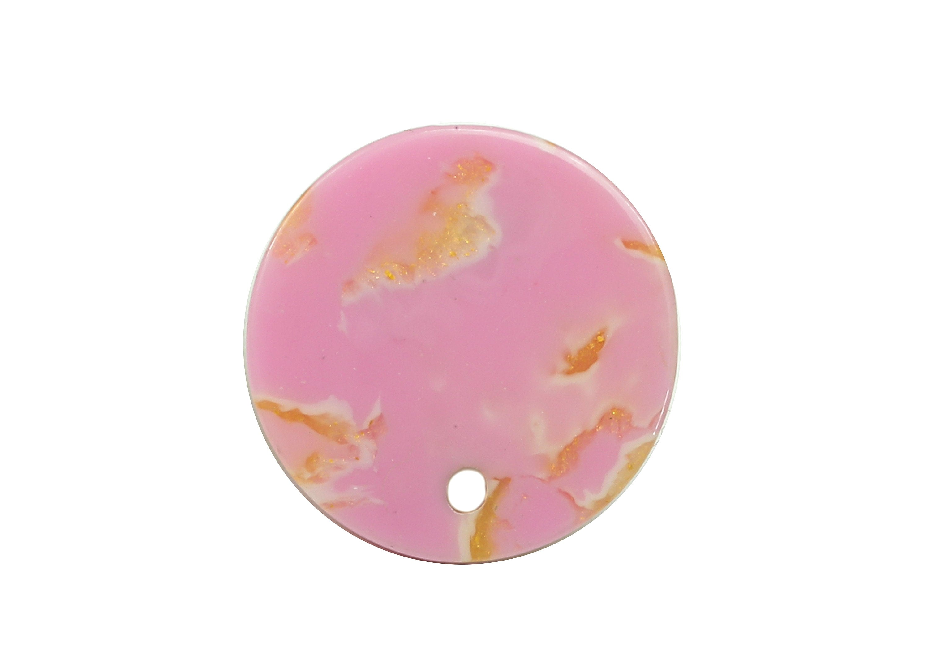 Acetate Pink Round Stud Earring - Circle Earrings Post With Hole - 316 Stainless Steel Stud - Color Code: A845 - 15.8x15.8x3mm - AC1385-A845 - DOMEDBAZAAR