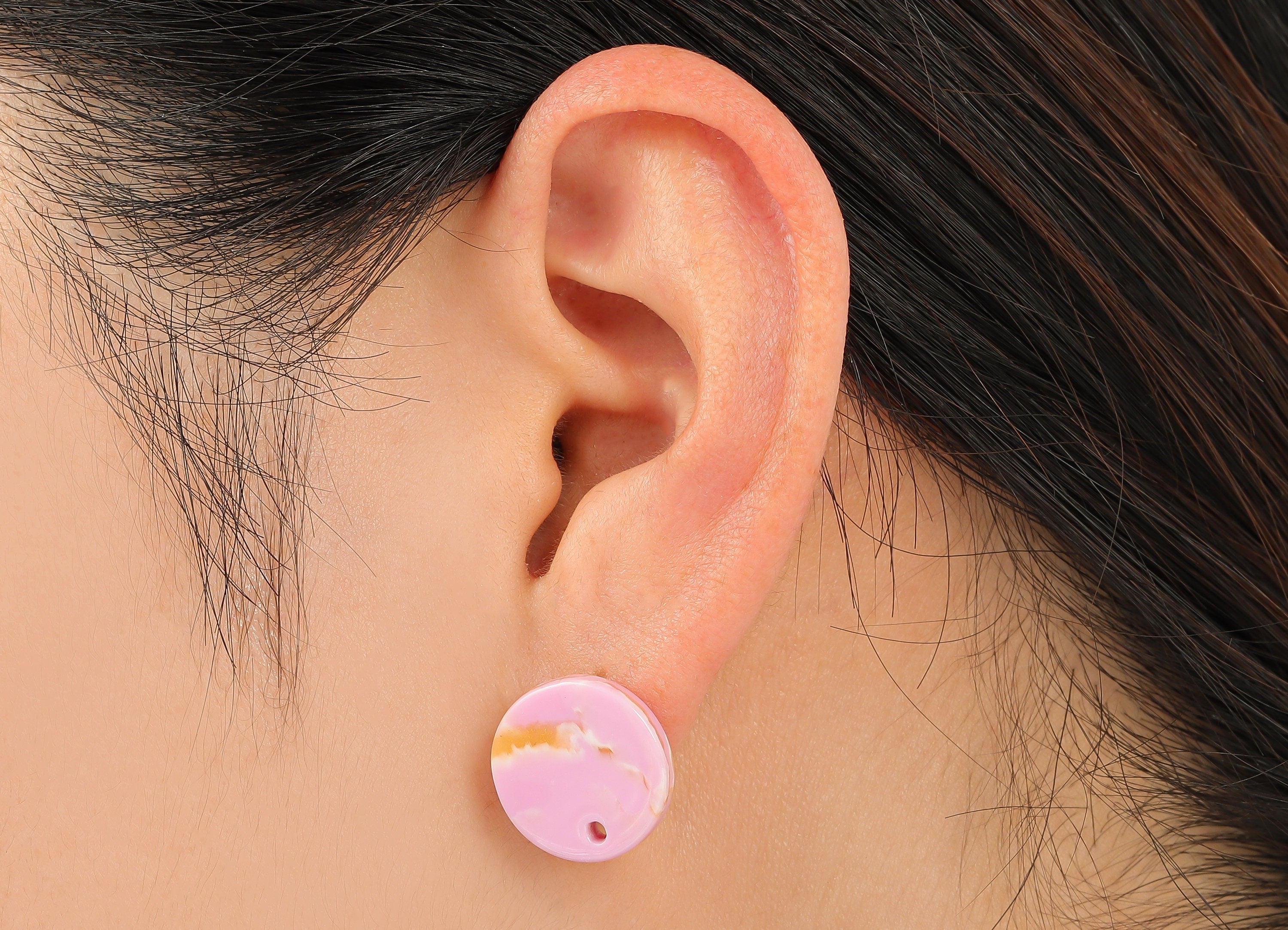 Acetate Pink Round Stud Earring - Circle Earrings Post With Hole - 316 Stainless Steel Stud - Color Code: A845 - 15.8x15.8x3mm - AC1385-A845 - DOMEDBAZAAR