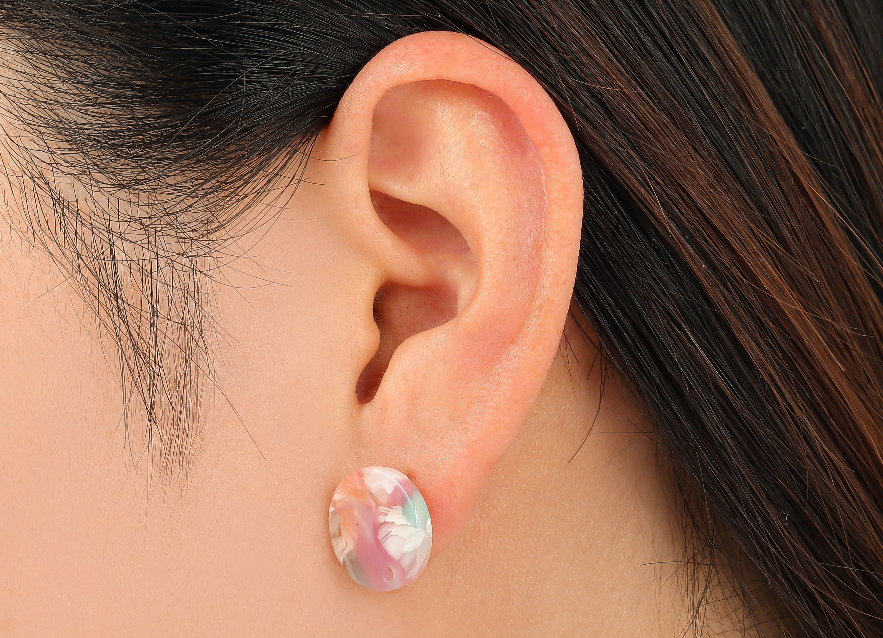 Acetate Round Stud Earring - Circle Earrings Post With Hole - 316 Stainless Steel Stud - Color Code: A883 - 15.01x14.92x2.62mm - AC1385-A883 - DOMEDBAZAAR