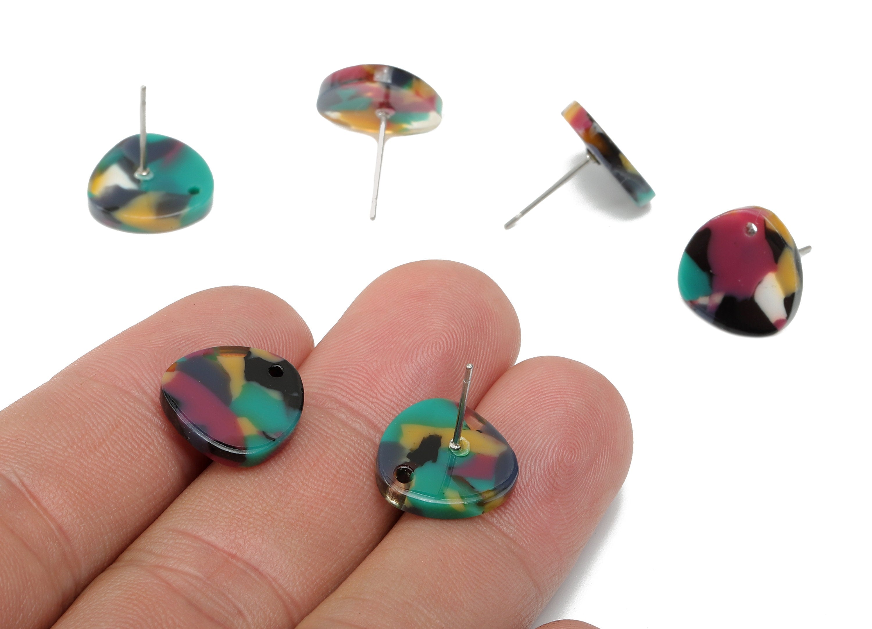 Acetate Oval Triangle Stud Earring - Earring Post With Hole - 316 Stainless Steel Stud - Color Code: A25 - 13.77x13.4x2.5mm - AC1590-A25 - DOMEDBAZAAR