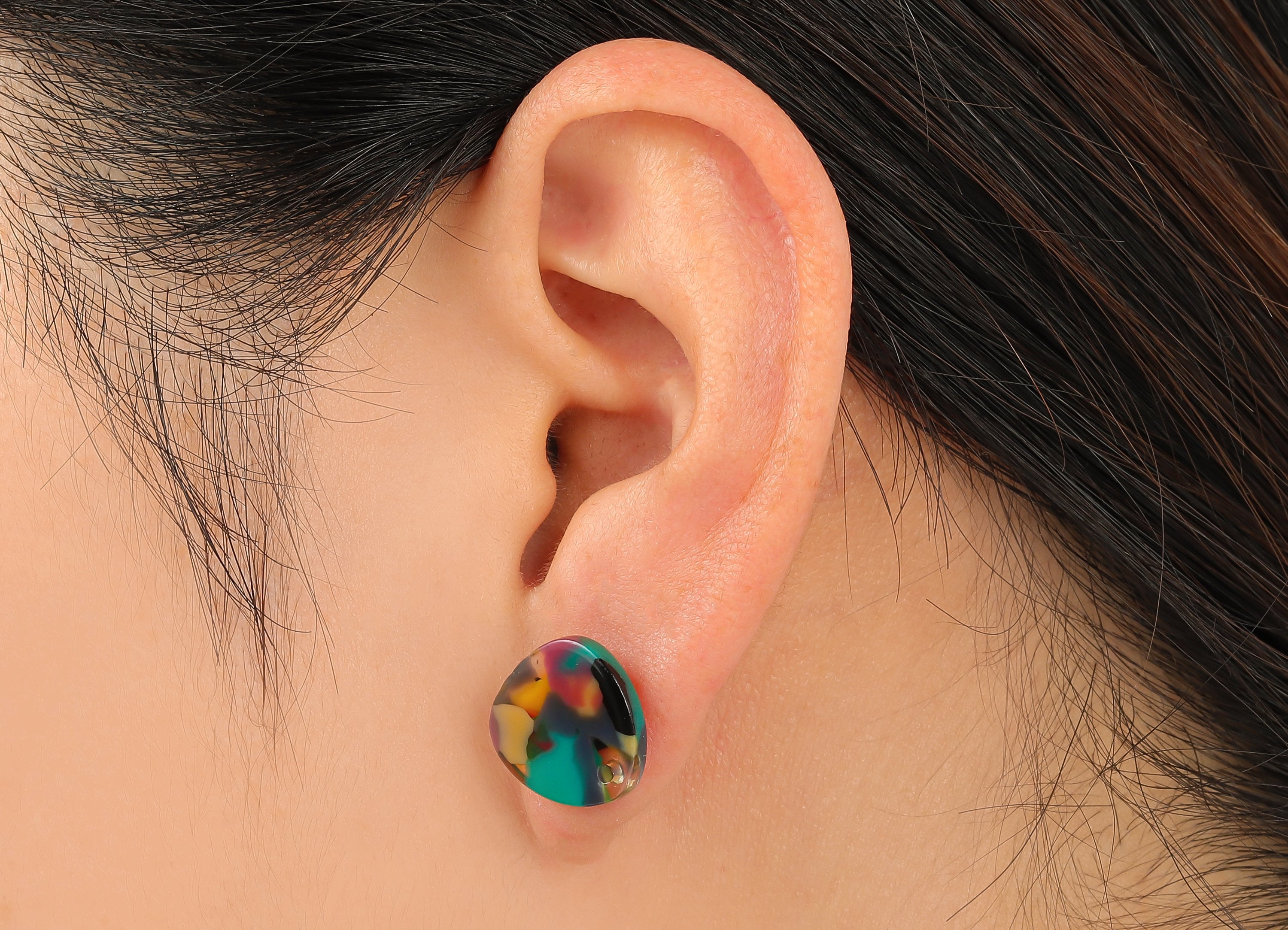 Acetate Oval Triangle Stud Earring - Earring Post With Hole - 316 Stainless Steel Stud - Color Code: A25 - 13.77x13.4x2.5mm - AC1590-A25 - DOMEDBAZAAR