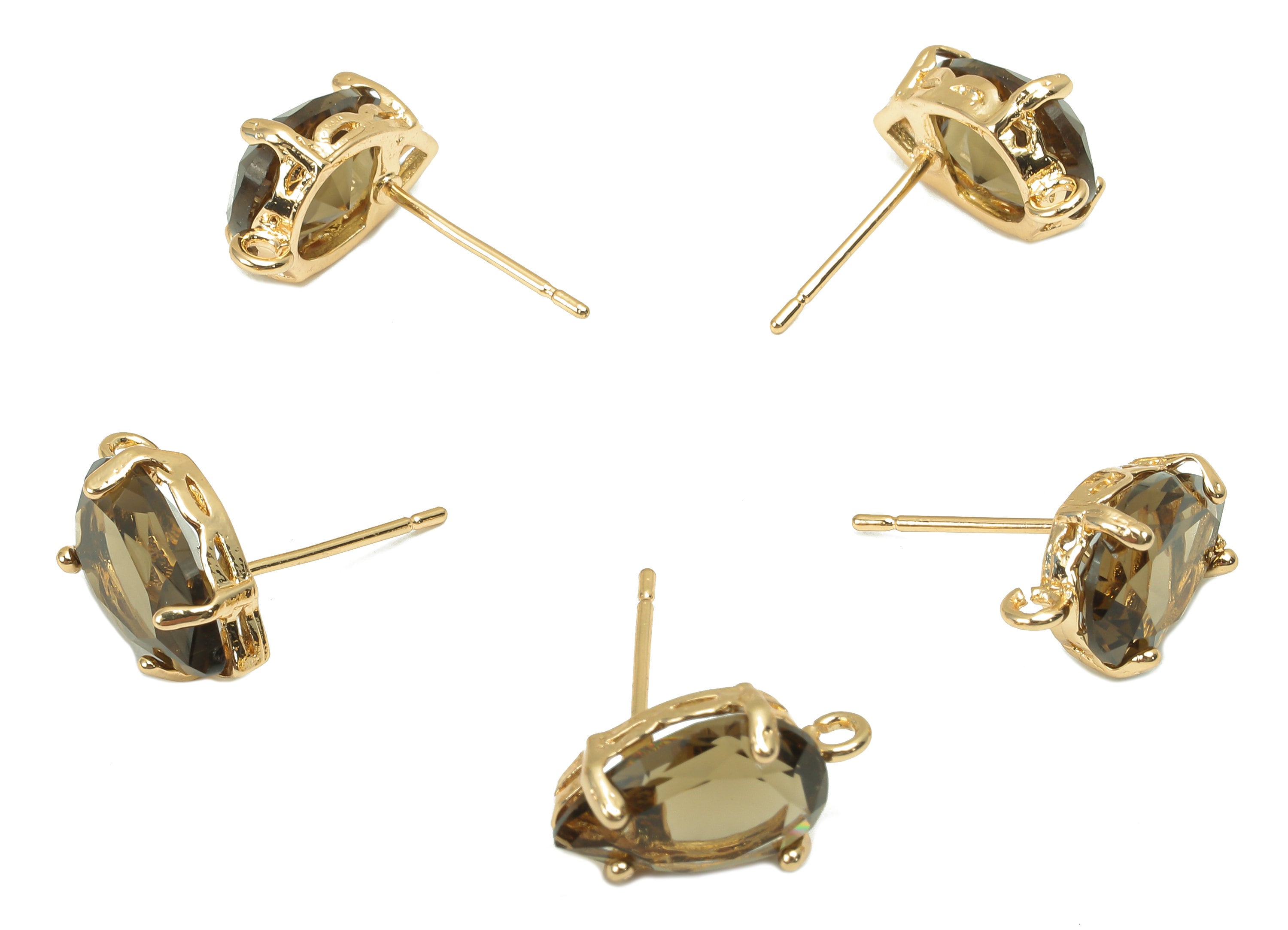 Brass Frame Drop Stud Earring - Faceted Clear Black Teardrop Glass With Loop - Silver Stud - Gold Tone Plating - 14.6x8.4x5mm -GS1158B - DOMEDBAZAAR