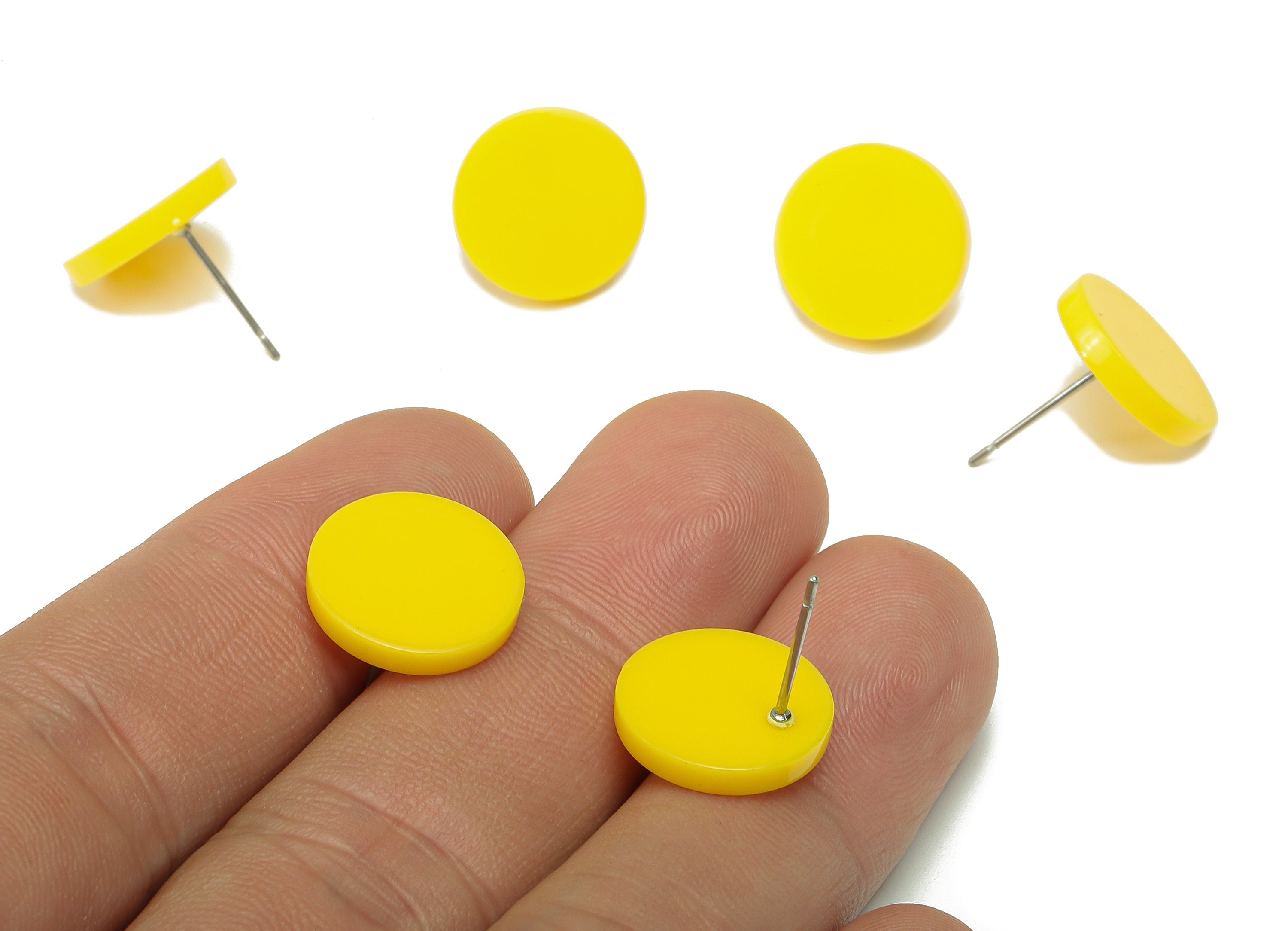 Acrylic Round Stud Earring - Yellow Circle Earrings Post - 316 Stainless Steel Stud - Color Code: A836 - 14.09x14.06x2.29mm - AC2554-A836 - DOMEDBAZAAR