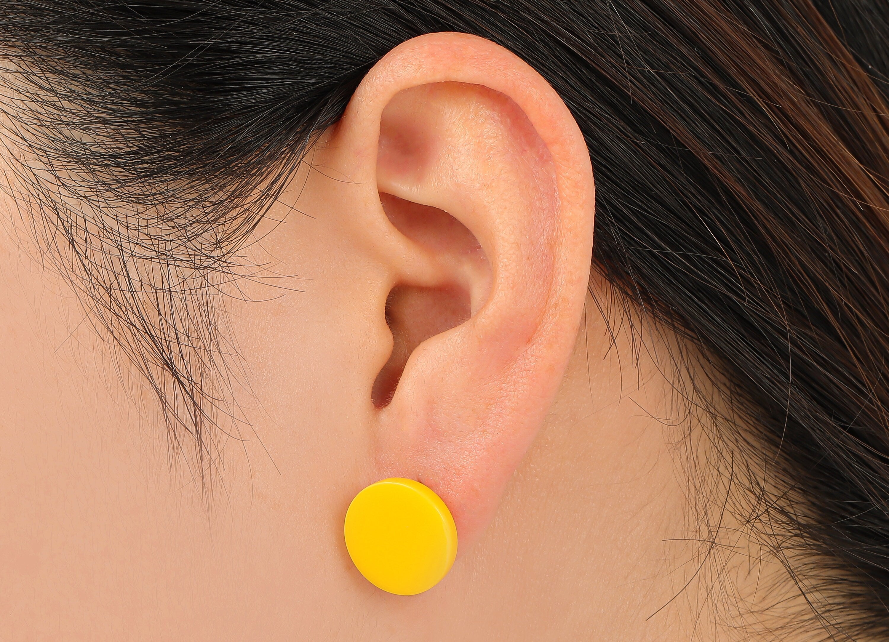 Acrylic Round Stud Earring - Yellow Circle Earrings Post - 316 Stainless Steel Stud - Color Code: A836 - 14.09x14.06x2.29mm - AC2554-A836 - DOMEDBAZAAR