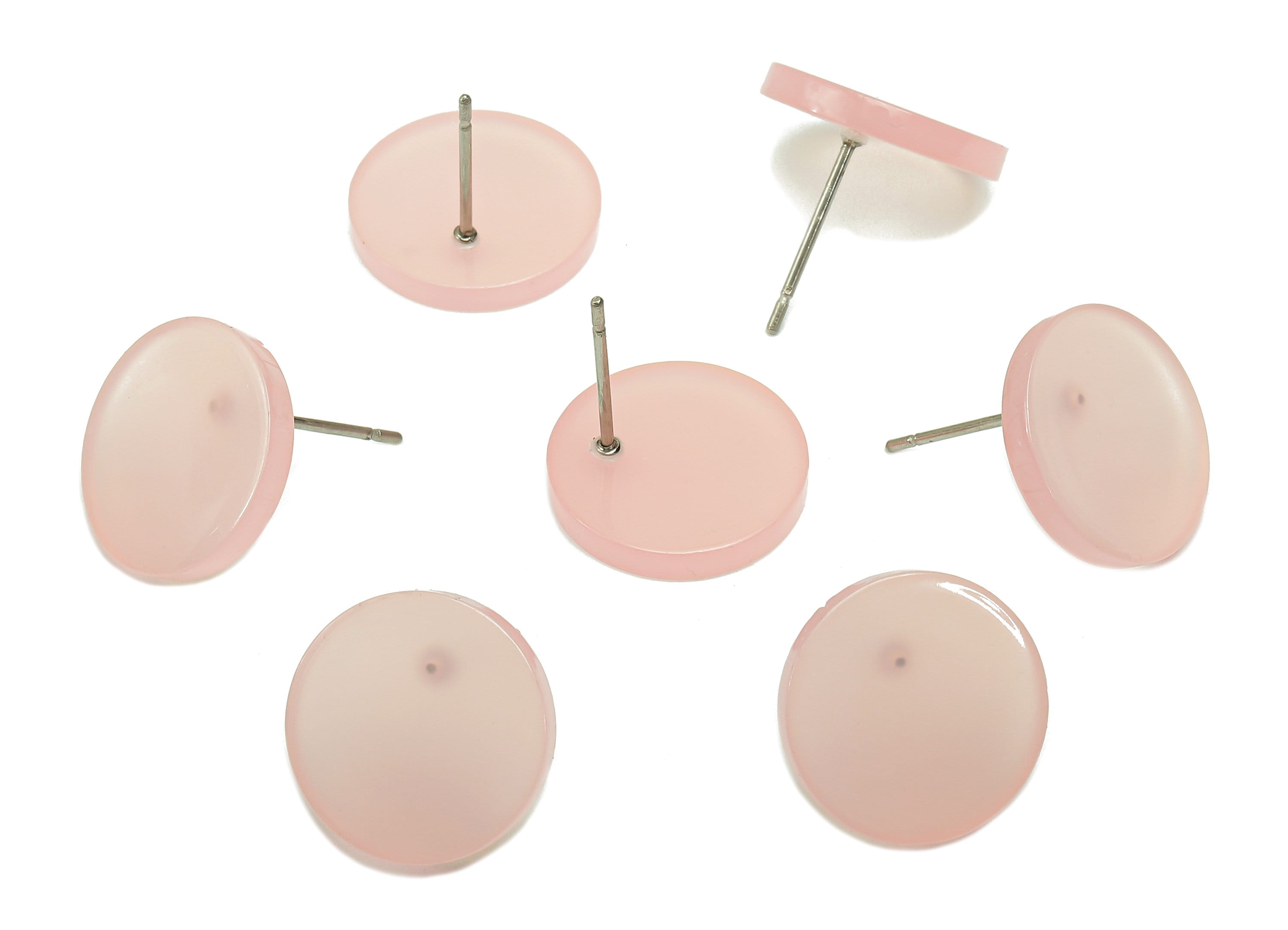 Acrylic Round Stud Earring - Pink Circle Earrings Post - 316 Stainless Steel Stud - Color Code: A837 - 14.21x14.18x2.11mm - AC2554-A837 - DOMEDBAZAAR