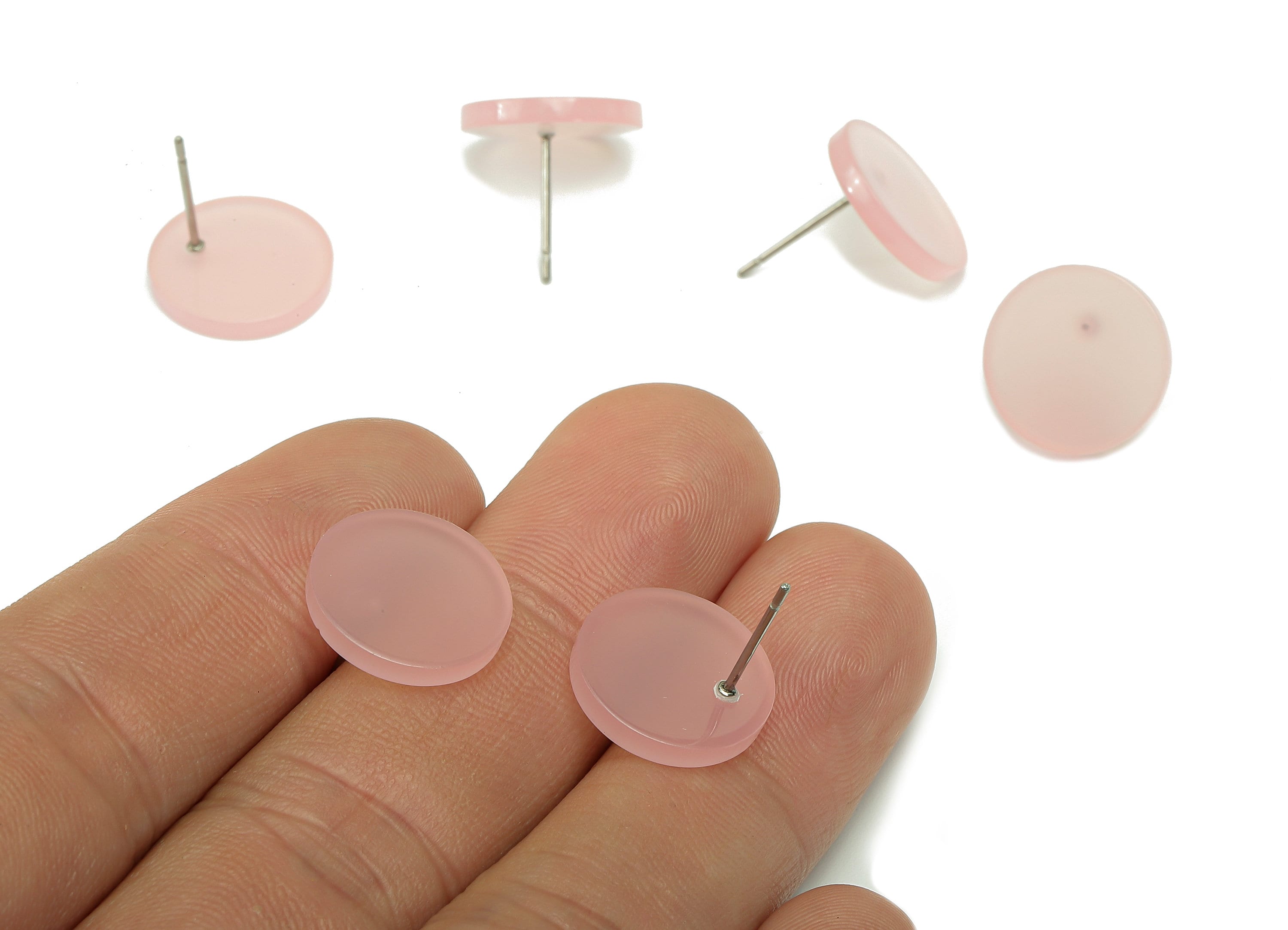 Acrylic Round Stud Earring - Pink Circle Earrings Post - 316 Stainless Steel Stud - Color Code: A837 - 14.21x14.18x2.11mm - AC2554-A837 - DOMEDBAZAAR